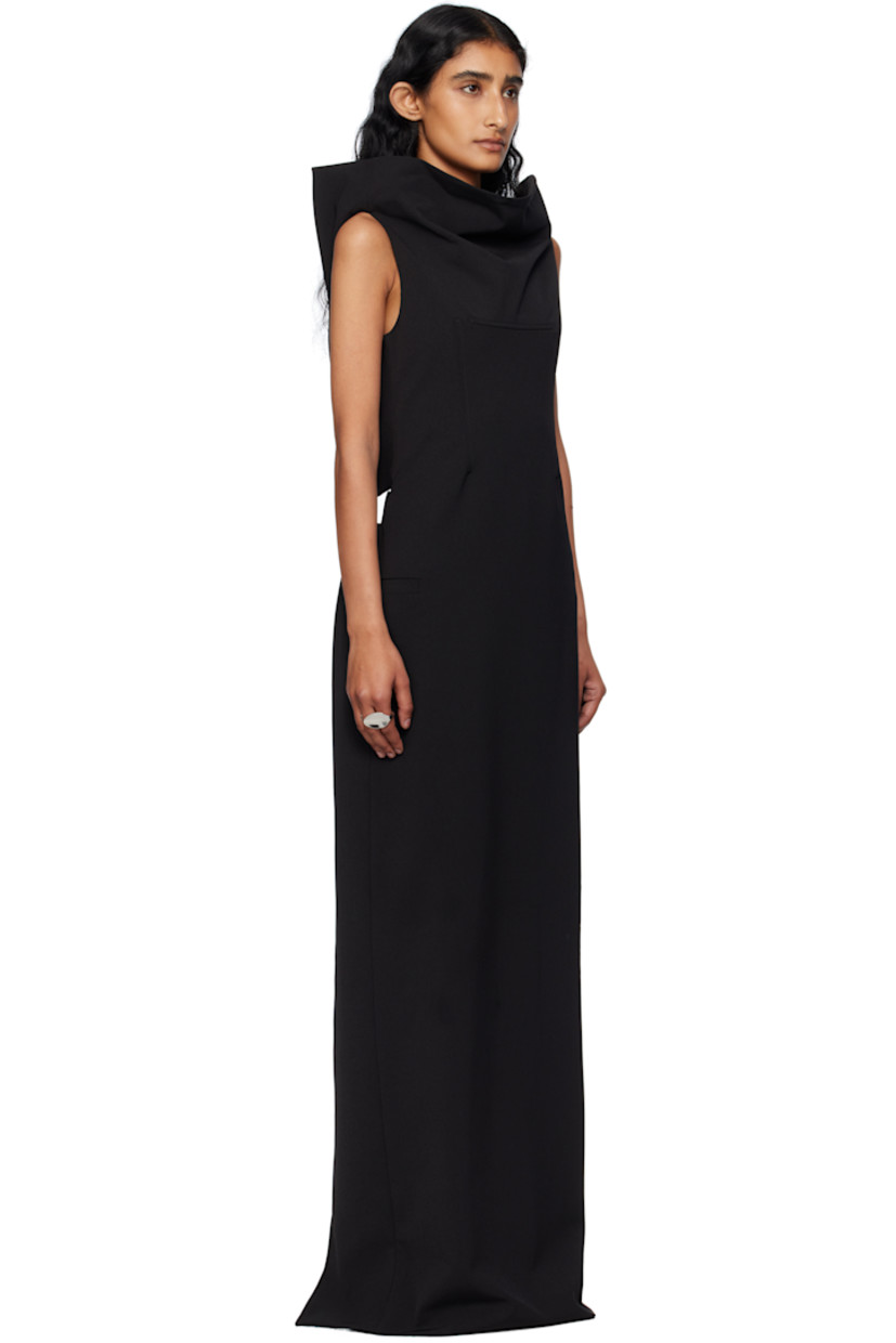 Stretch nylon twill maxi dress.

· Funnel neck
· Darts at chest
· Welt pocket at side seams
· Extended trim with underwire at open back
· Post-stud strap and cutout at back
· Zip closure at back
· Central vent at back hem

Supplier color: Black