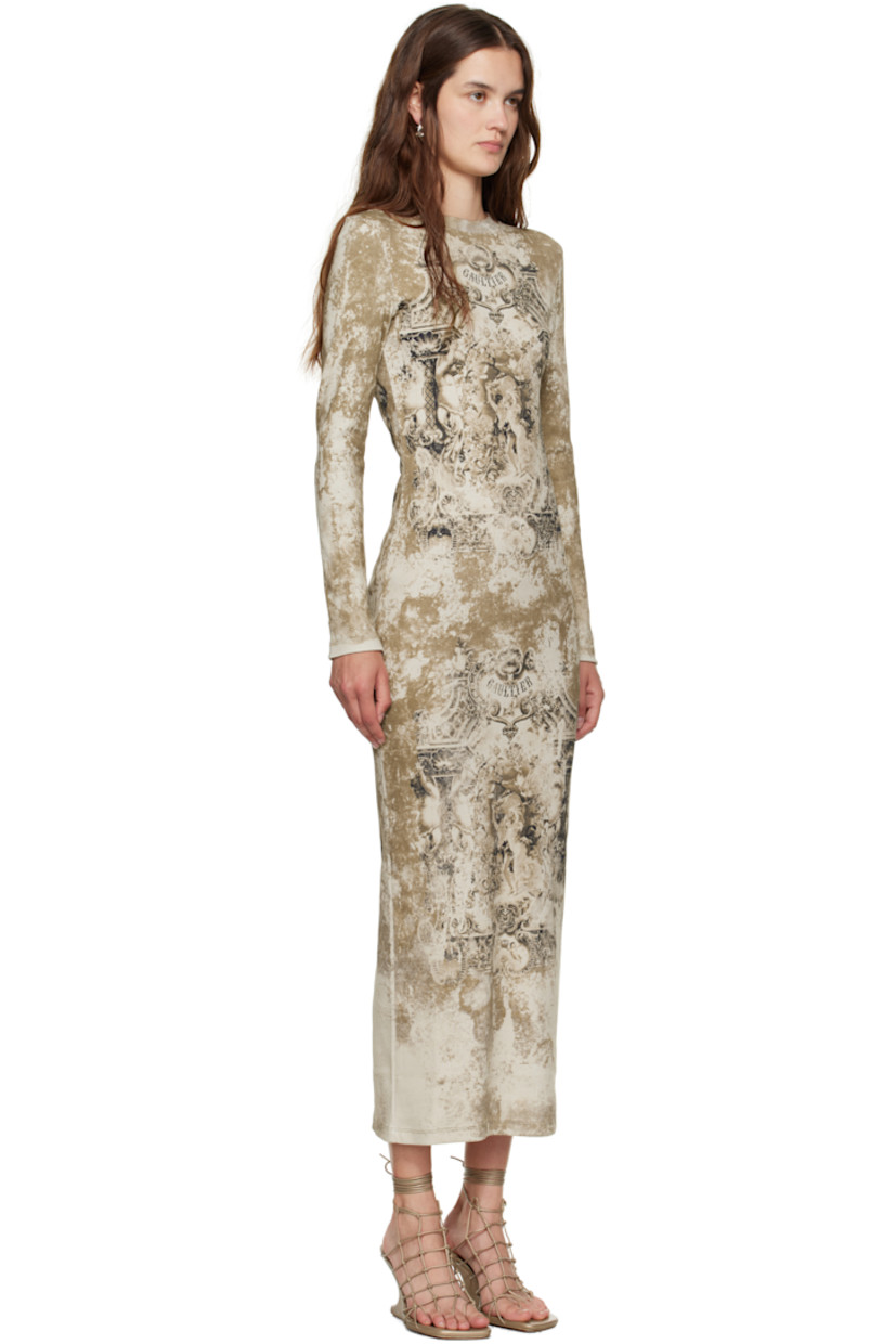 Rib-knit stretch cotton maxi dress.

· Graphic pattern printed throughout
· Crewneck
· Logo printed at chest and back
· Locker loop at back collar

Supplier color: Beige