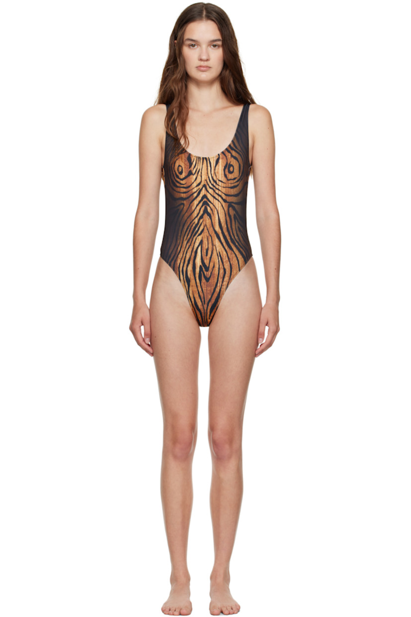 Stretch jersey one-piece swimsuit.

· Graphic pattern printed throughout
· Scoop neck
· Locker loop at low back
· Partially lined

Supplier color: Black