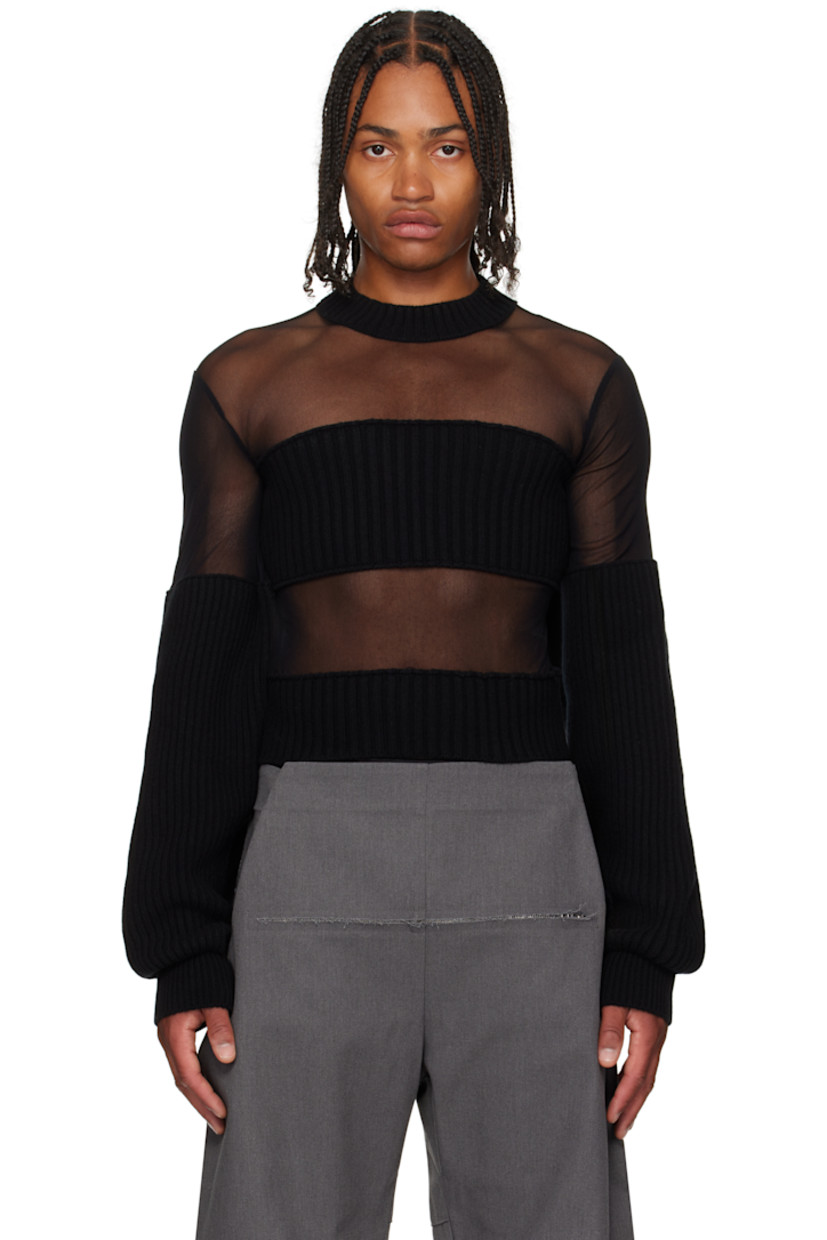 Rib-knit virgin wool and sheer nylon mesh top.

· Paneled construction
· Mock neck

Supplier color: Black
