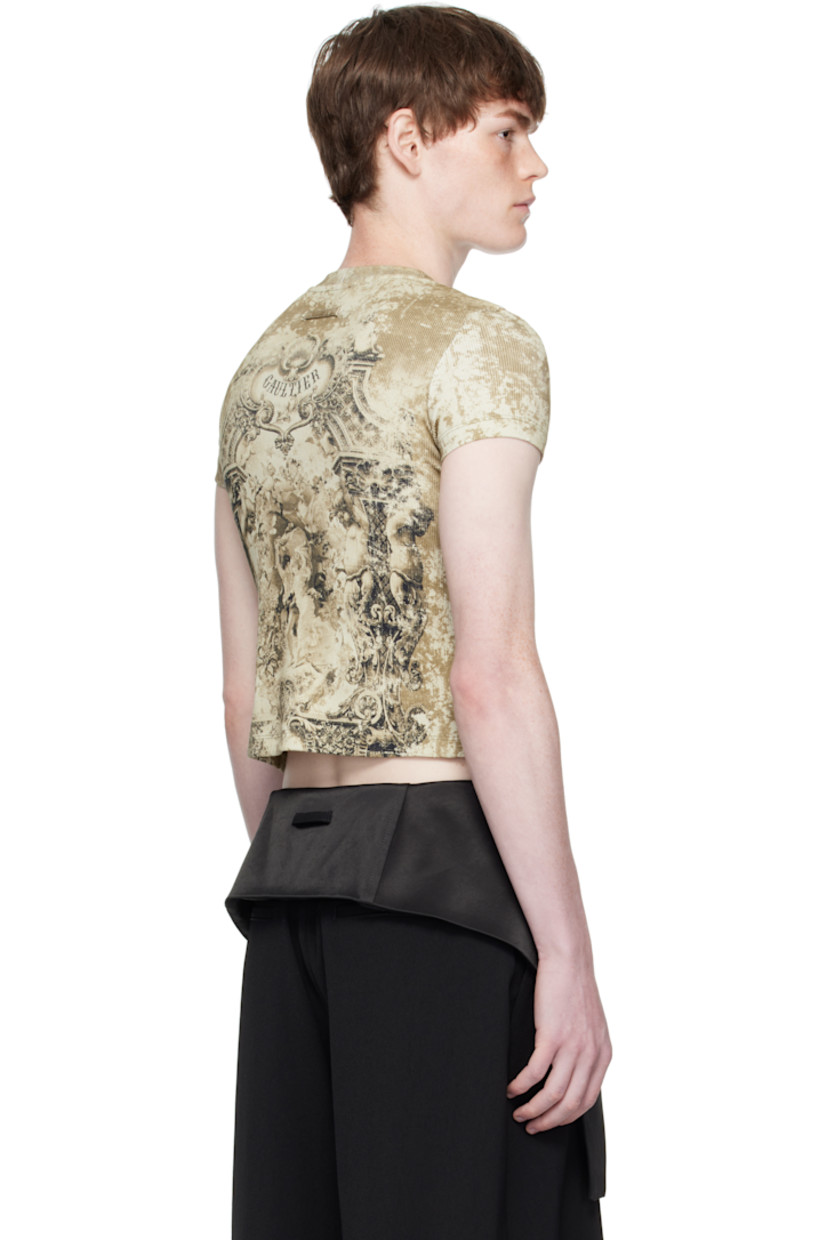 Rib-knit stretch cotton T-shirt.

· Graphic pattern printed throughout
· Crewneck
· Logo printed at chest and back
· Locker loop at back collar

Supplier color: Beige