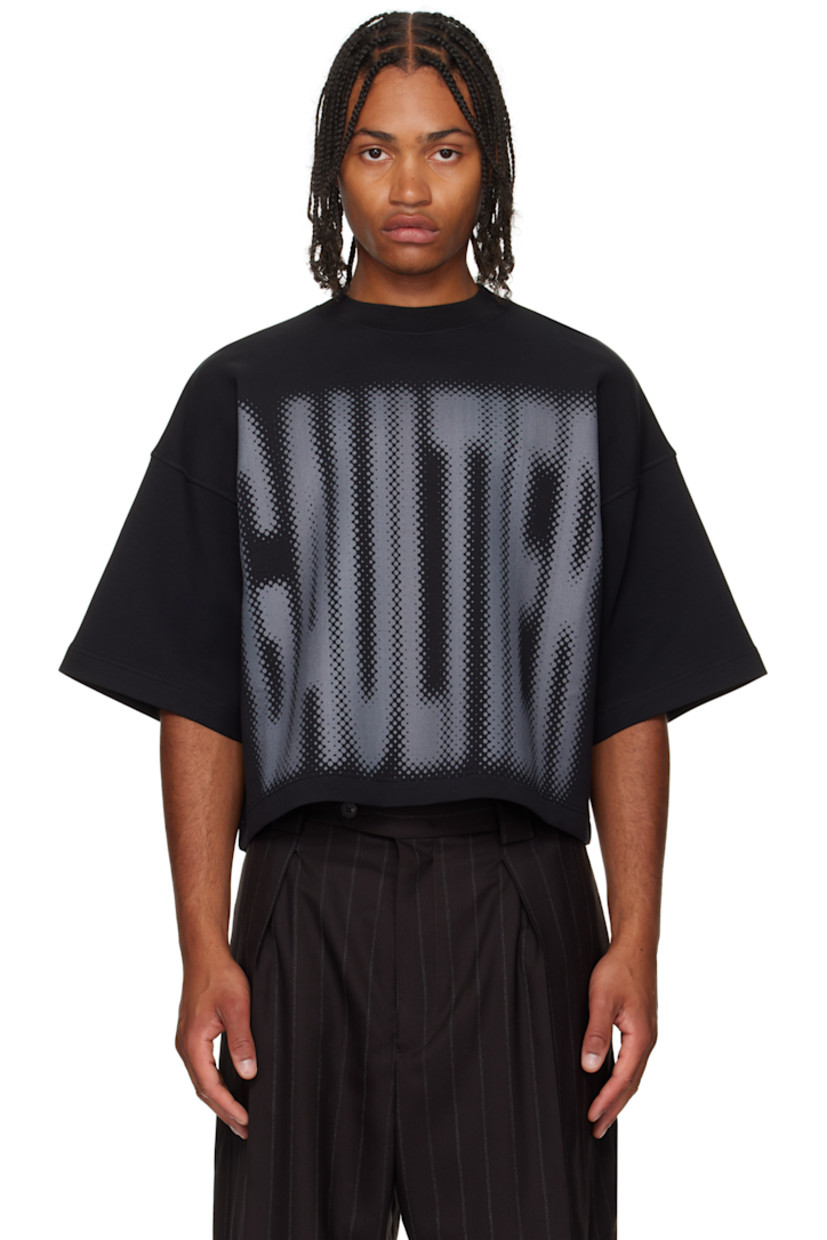 Double-faced stretch cotton-blend jersey T-shirt.

· Rib-knit crewneck
· Logo printed at front and back
· Cropped hem
· Dropped shoulders
· Locker loop at back collar

Supplier color: Black