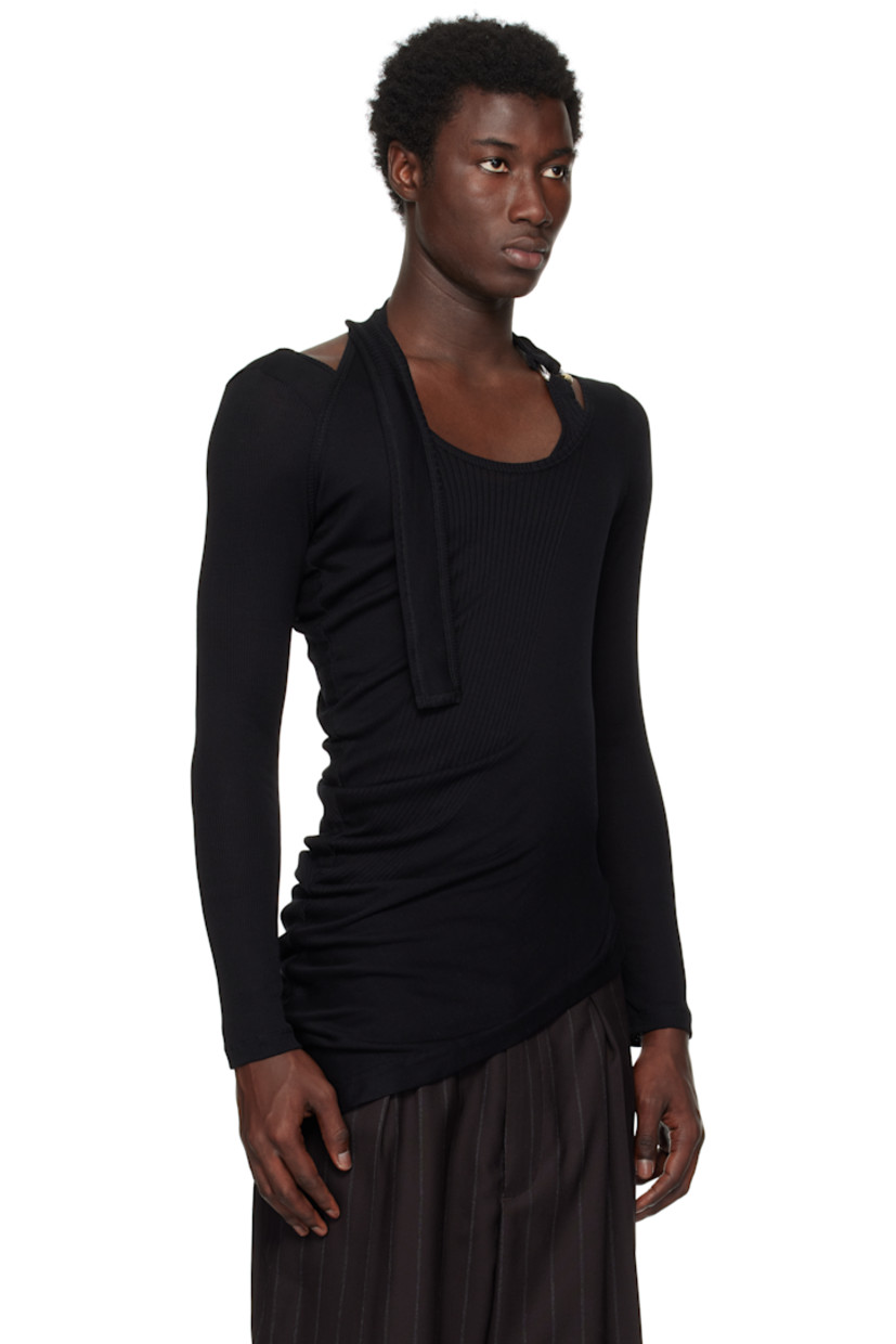 Rib-knit cotton T-shirt.

· Asymmetrical and layered construction
· Fixed halter strap at scoop neck
· Logo-engraved O-ring at halter strap

Supplier color: Black