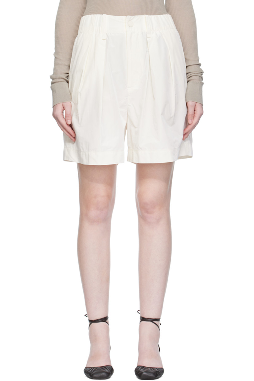 Cotton-blend taffeta shorts.

· Belt loops at elasticized waistband
· Four-pocket styling
· Zip fly
· Pleats at front

Supplier color: Washi white