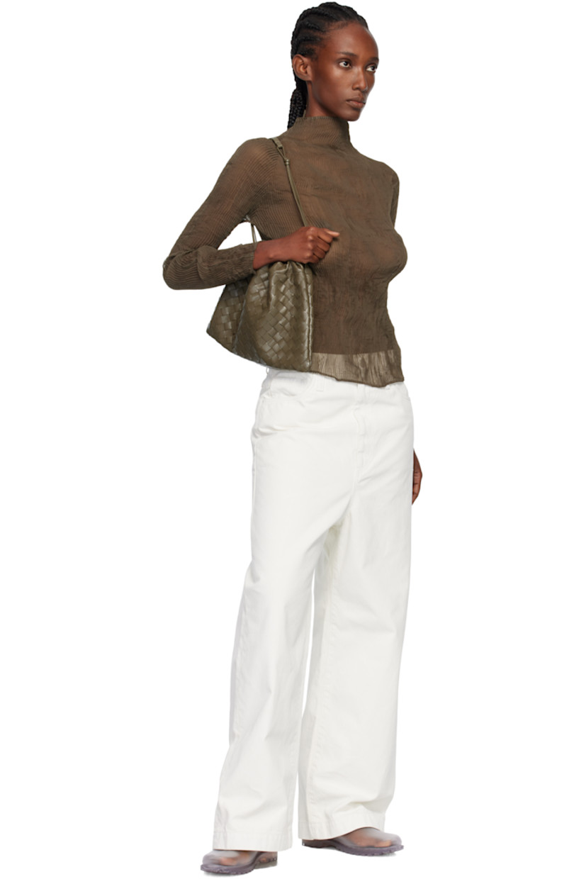 Sheer garment-pleated recycled chiffon top. 

· Turtleneck
· Raglan sleeves

Supplier color: Dark brown