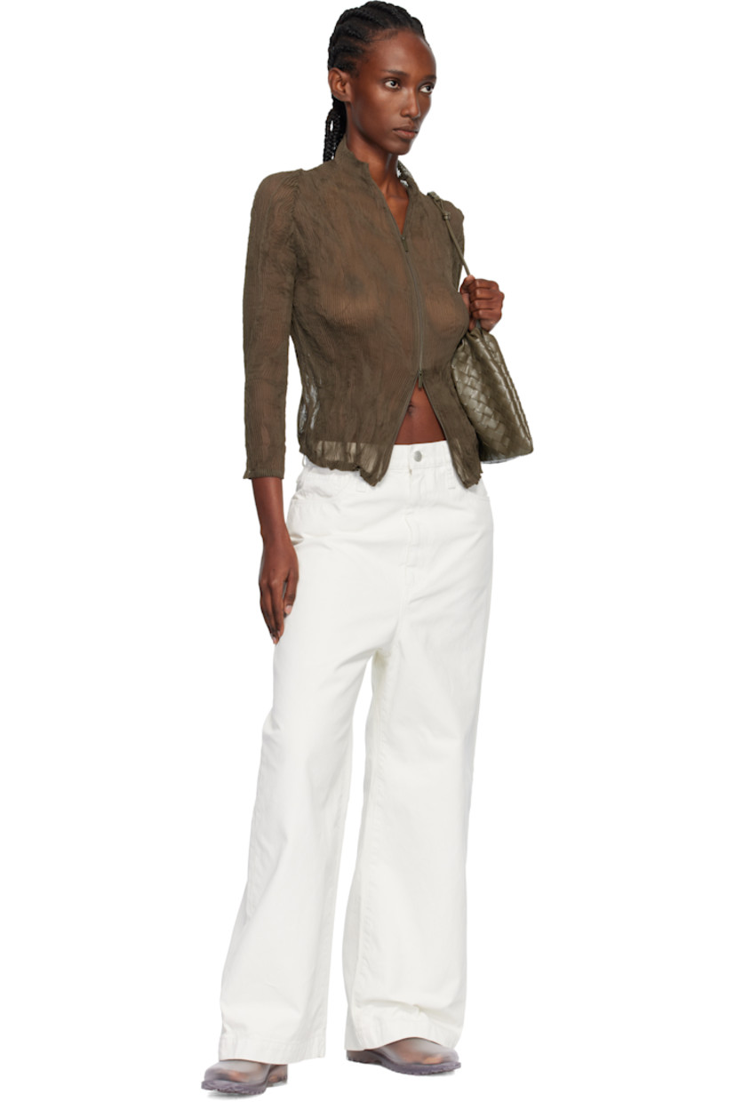 Sheer garment-pleated recycled chiffon cardigan. 

· Stand collar
· Two-way zip closure

Supplier color: Dark brown