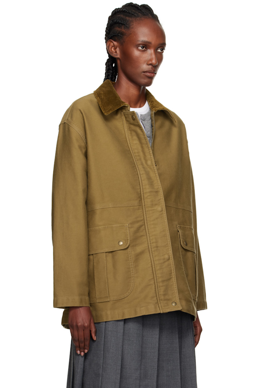 ROKAL cotton moleskin jacket.

· Corduroy spread collar
· Concealed zip closure with press-stud placket
· Flap pockets at waist
· Adjustable press-stud cuffs
· Full twill lining
· Antiqued gold-tone hardware

Supplier color: Khaki