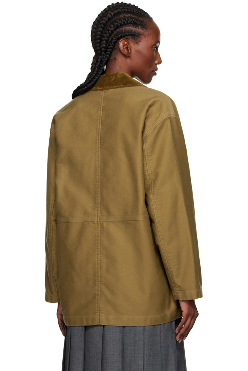 ROKAL cotton moleskin jacket.

· Corduroy spread collar
· Concealed zip closure with press-stud placket
· Flap pockets at waist
· Adjustable press-stud cuffs
· Full twill lining
· Antiqued gold-tone hardware

Supplier color: Khaki