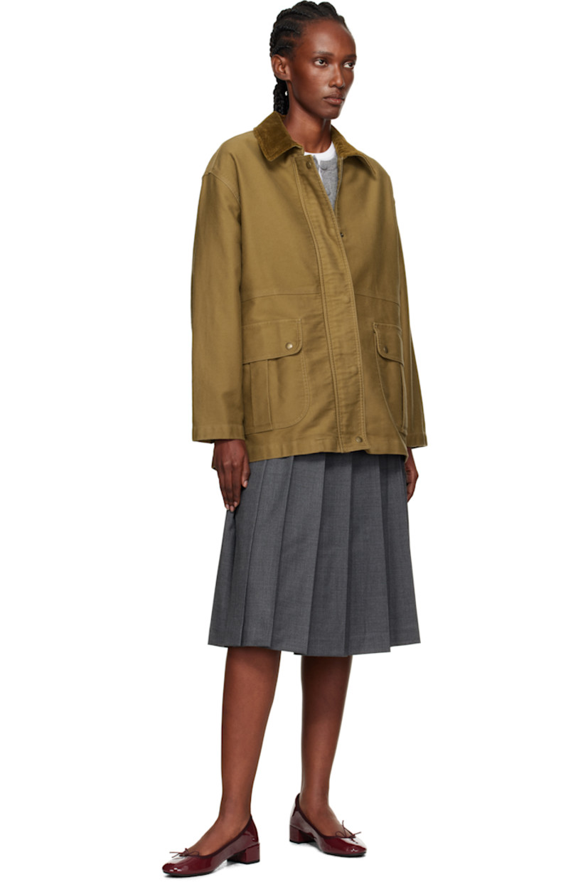 ROKAL cotton moleskin jacket.

· Corduroy spread collar
· Concealed zip closure with press-stud placket
· Flap pockets at waist
· Adjustable press-stud cuffs
· Full twill lining
· Antiqued gold-tone hardware

Supplier color: Khaki