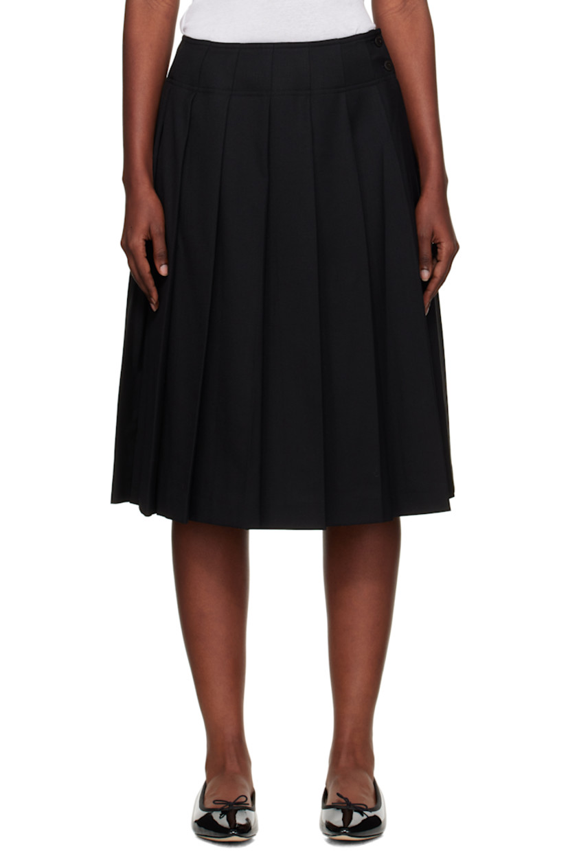 Wool-blend flannel midi skirt.

· Pleats throughout
· Two-pocket styling
· Button fastening and zip closure at side seam
· Full satin lining

Supplier color: Black
