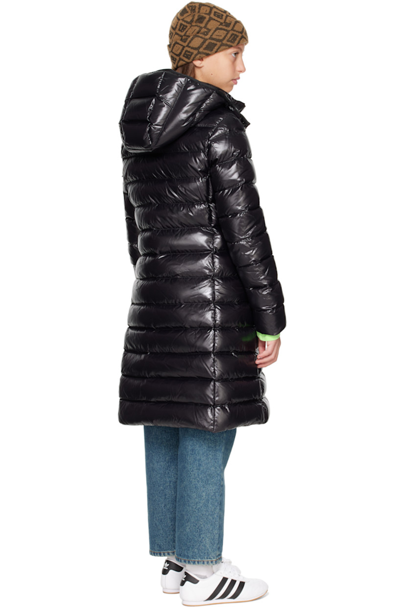 Down-filled and quilted nylon laqué coat. 

· DIST-certified down
· Detachable hood at stand collar
· Zip closure
· Zip pockets at front
· Flap pocket and felted logo patch at sleeve
· Fully lined

Supplier color: Black

Model measures 55" / 139.7 cm tall and wears size 12Y.

Moncler Enfant Size: child's height
8Y: 51.2" / 130 cm 
10Y: 55.2" / 140 cm 
12Y: 59.8" / 152 cm 
14Y: 64.6" / 164 cm