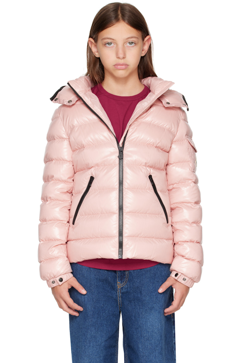 Down-filled and quilted nylon laqué jacket.

· DIST-certified down
· Detachable hood at stand collar
· Zip closure
· Zip pockets at front
· Flap pocket and felted logo patch at sleeve
· Adjustable press-stud fastening at elasticized cuffs
· Fully lined

Supplier color: Light pink

Model measures 55" / 139.7 cm tall and wears size 12Y.

Moncler Enfant Size: child's height
8Y: 51.2" / 130 cm 
10Y: 55.2" / 140 cm 
12Y: 59.8" / 152 cm 
14Y: 64.6" / 164 cm