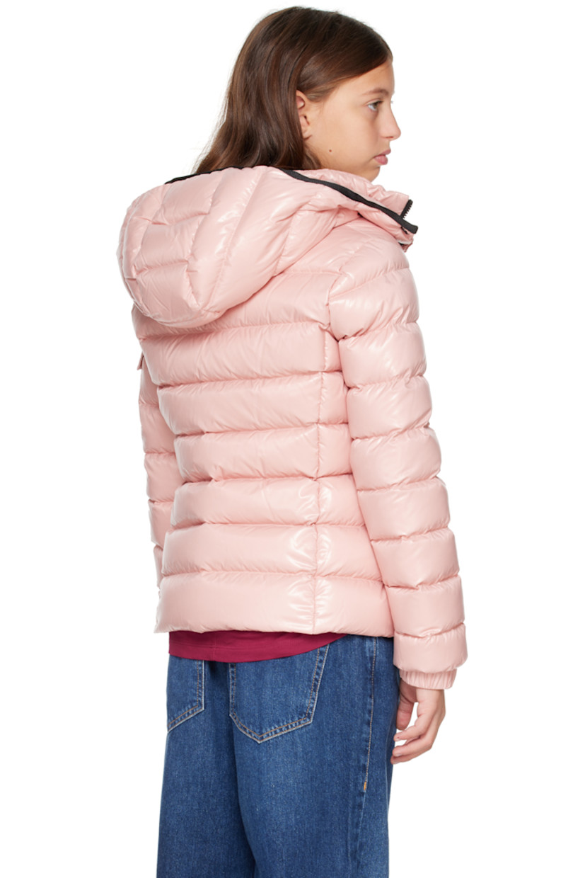 Down-filled and quilted nylon laqué jacket.

· DIST-certified down
· Detachable hood at stand collar
· Zip closure
· Zip pockets at front
· Flap pocket and felted logo patch at sleeve
· Adjustable press-stud fastening at elasticized cuffs
· Fully lined

Supplier color: Light pink

Model measures 55" / 139.7 cm tall and wears size 12Y.

Moncler Enfant Size: child's height
8Y: 51.2" / 130 cm 
10Y: 55.2" / 140 cm 
12Y: 59.8" / 152 cm 
14Y: 64.6" / 164 cm