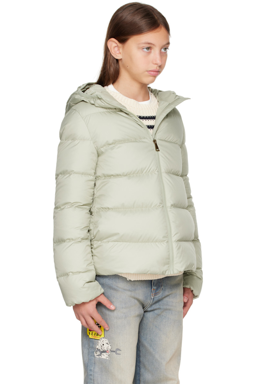 Down-filled and quilted recycled polyester satin jacket.

· DIST-certified down
· Logo-bonded elasticized trim at hood
· Stand collar
· Zip closure
· Seam pockets 
· Felted logo patch at sleeve
· Elasticized cuffs
· Fully lined

Supplier color: Light green

Model measures 55" / 139.7 cm tall and wears size 12Y.

Moncler Enfant Size: child's height
8Y: 51.2" / 130 cm 
10Y: 55.2" / 140 cm 
12Y: 59.8" / 152 cm 
14Y: 64.6" / 164 cm
