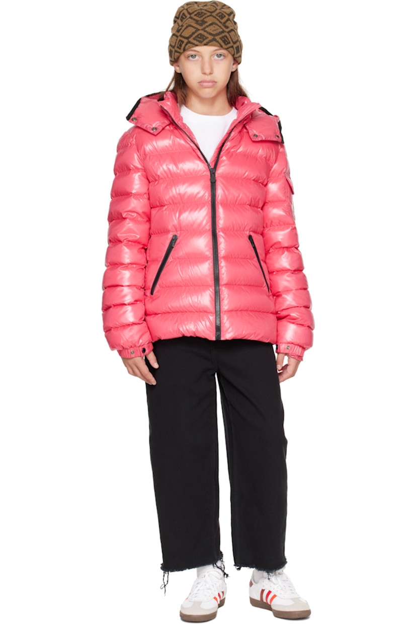 Down-filled and quilted nylon laqué jacket.

· DIST-certified down
· Detachable hood at stand collar
· Zip closure
· Zip pockets at front
· Flap pocket and felted logo patch at sleeve
· Adjustable press-stud fastening at elasticized cuffs
· Fully lined

Supplier color: Dark pink

Model measures 55" / 139.7 cm tall and wears size 12Y.

Moncler Enfant Size: child's height
8Y: 51.2" / 130 cm 
10Y: 55.2" / 140 cm 
12Y: 59.8" / 152 cm 
14Y: 64.6" / 164 cm