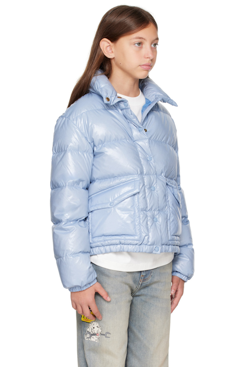 Down-filled and quilted nylon satin jacket.

· DIST-certified down
· Funnel neck
· Zip closure with press-stud placket
· Flap pockets at front
· Elasticized hem and cuffs
· Felted logo patch at sleeve
· Fully lined

Supplier color: Light blue

Model measures 55" / 139.7 cm tall and wears size 12Y.

Moncler Enfant Size: child's height
8Y: 51.2" / 130 cm 
10Y: 55.2" / 140 cm 
12Y: 59.8" / 152 cm 
14Y: 64.6" / 164 cm