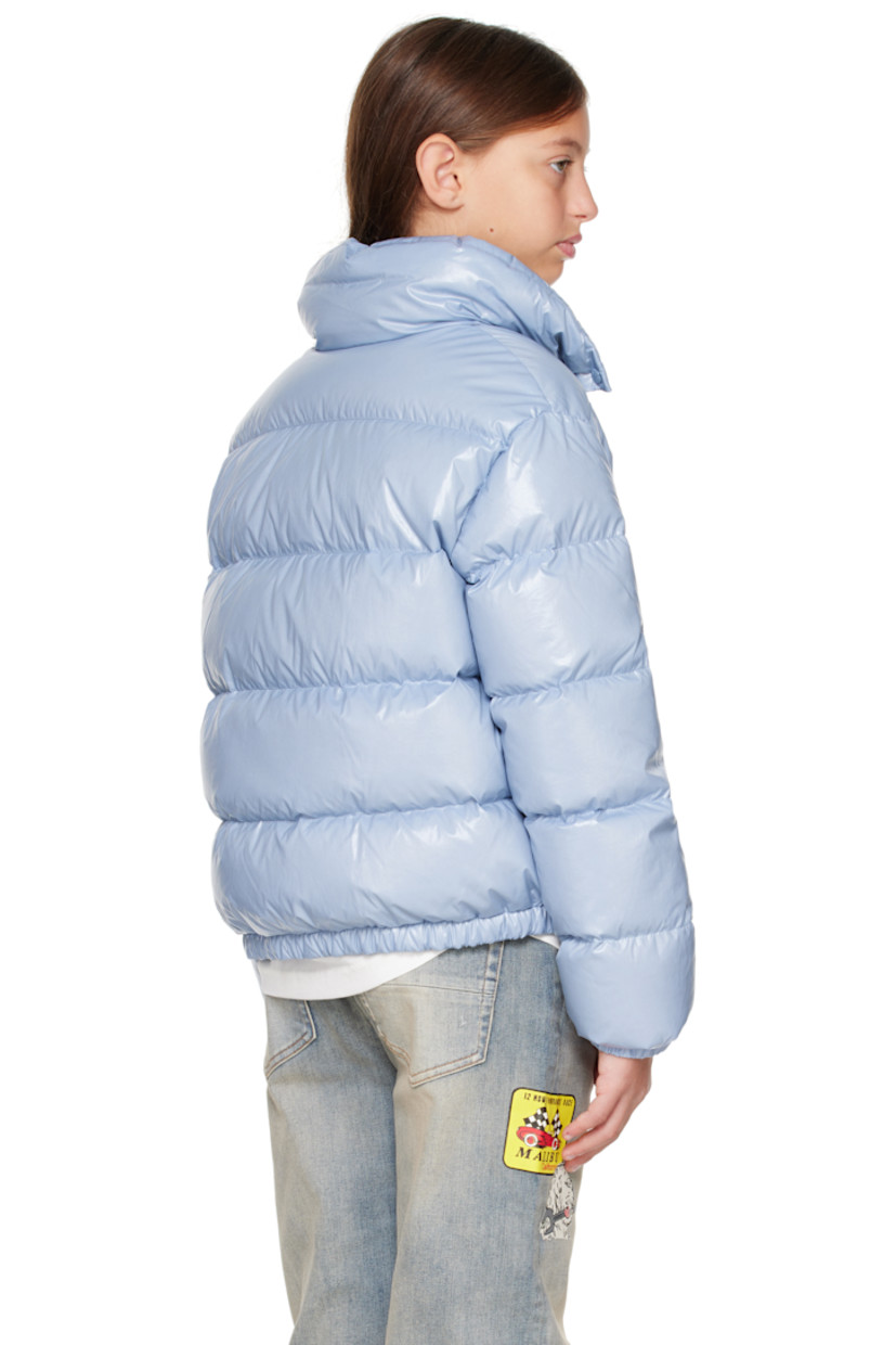 Down-filled and quilted nylon satin jacket.

· DIST-certified down
· Funnel neck
· Zip closure with press-stud placket
· Flap pockets at front
· Elasticized hem and cuffs
· Felted logo patch at sleeve
· Fully lined

Supplier color: Light blue

Model measures 55" / 139.7 cm tall and wears size 12Y.

Moncler Enfant Size: child's height
8Y: 51.2" / 130 cm 
10Y: 55.2" / 140 cm 
12Y: 59.8" / 152 cm 
14Y: 64.6" / 164 cm