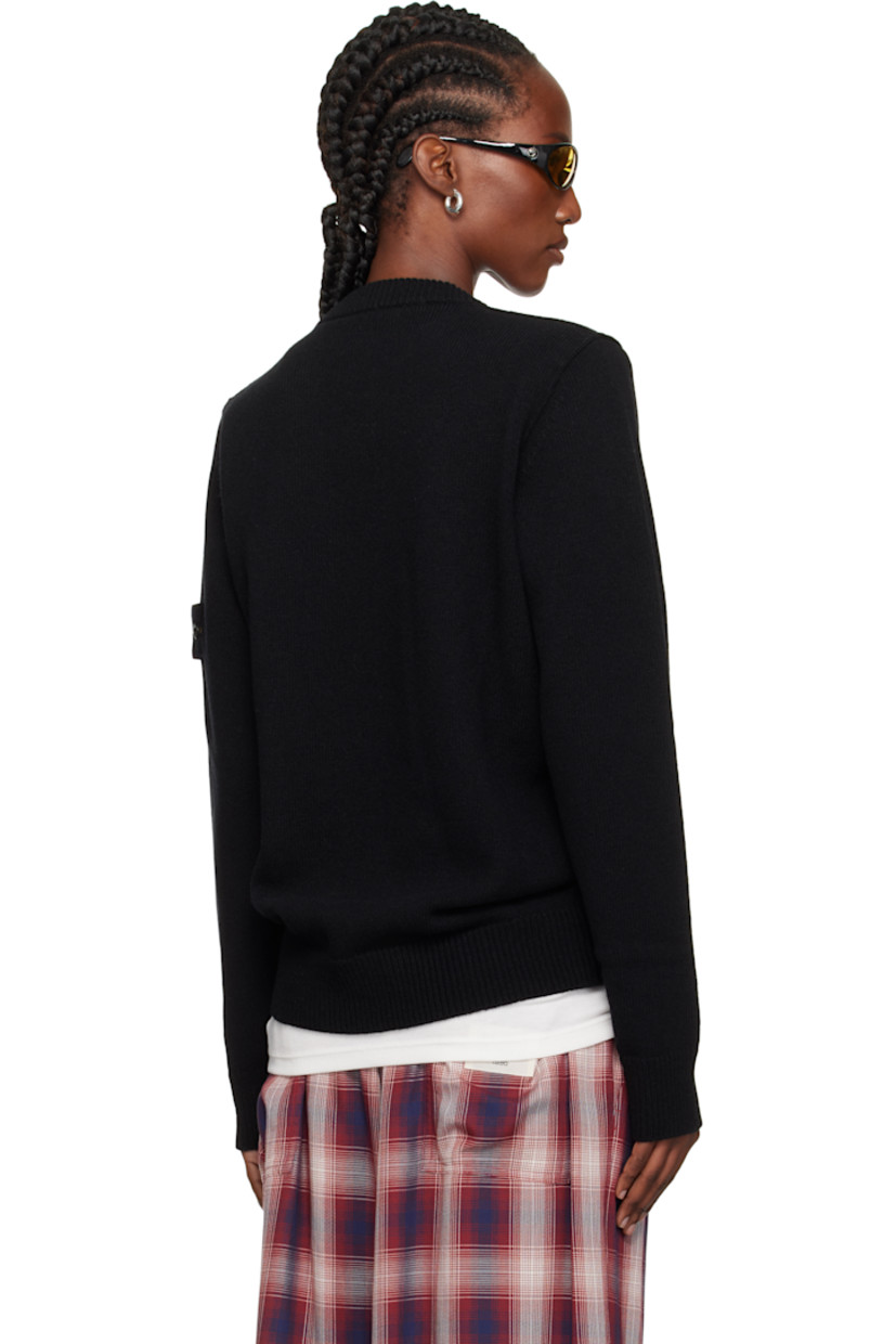 Knit wool-blend sweater.

· Rib-knit V-neck, hem, and cuffs
· Detachable felted logo patch at sleeve

Supplier color: Black