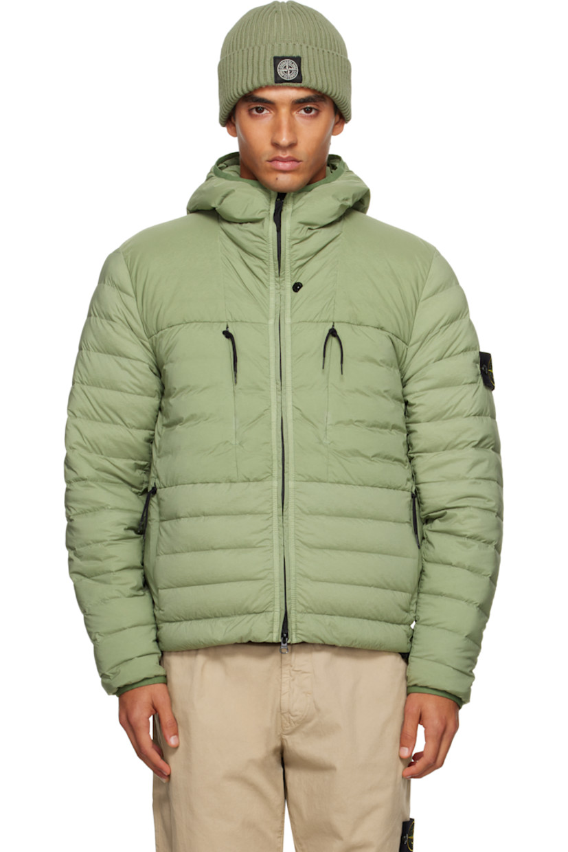 Down-filled and quilted stretch nylon taffeta jacket.

· RDS-certified down
· Garment-dyed
· Elasticized trim at hood and cuffs
· Two-way zip closure
· Zip pockets at chest and waist
· Bungee-style drawstring at hem
· Detachable felted logo patch at sleeve
· Fully lined

Supplier color: Sage

Fill: 90% duck down, 10% duck feather.