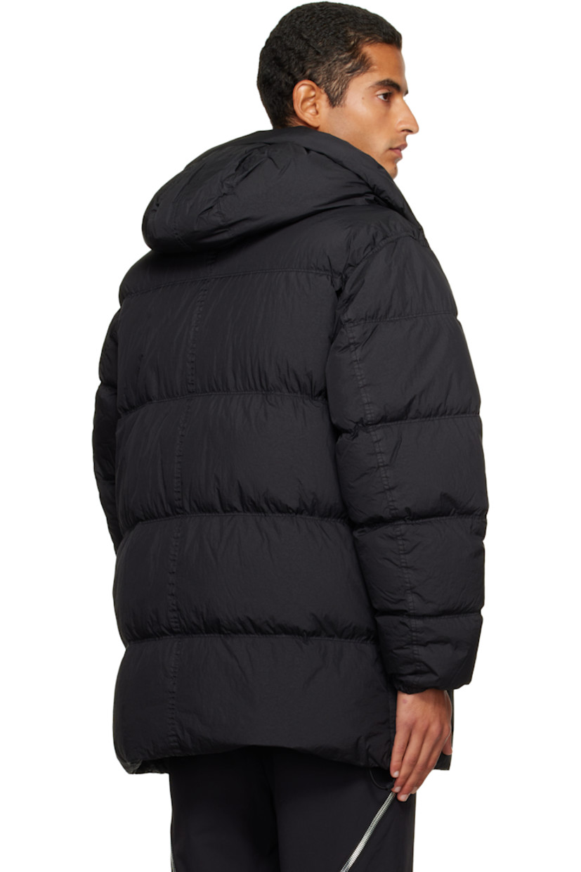 Down-filled, quilted, and crinkled recycled nylon taffeta jacket. 

· RDS-certified down
· Garment-dyed
· Wind- and water-resistant  
· Bungee-style drawstring at hood and hem
· Concealed two-way zip closure
· Press-stud placket
· Zip pockets at waist
· Detachable felted logo patch at sleeve
· Elasticized cuffs
· Patch pocket at resin-coated interior 
· Full taffeta lining 

Supplier color: Black

Fill 1: 80% duck down, 20% duck feather. Fill 2: 100% polyester.
