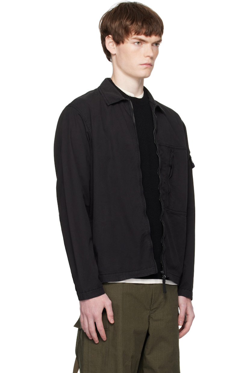 Stretch cotton twill jacket.

· Fading throughout
· Spread collar
· Zip closure
· Zip pocket at front
· Detachable felted logo patch at sleeve
· Press-stud fastening at cuffs

Supplier color: Black