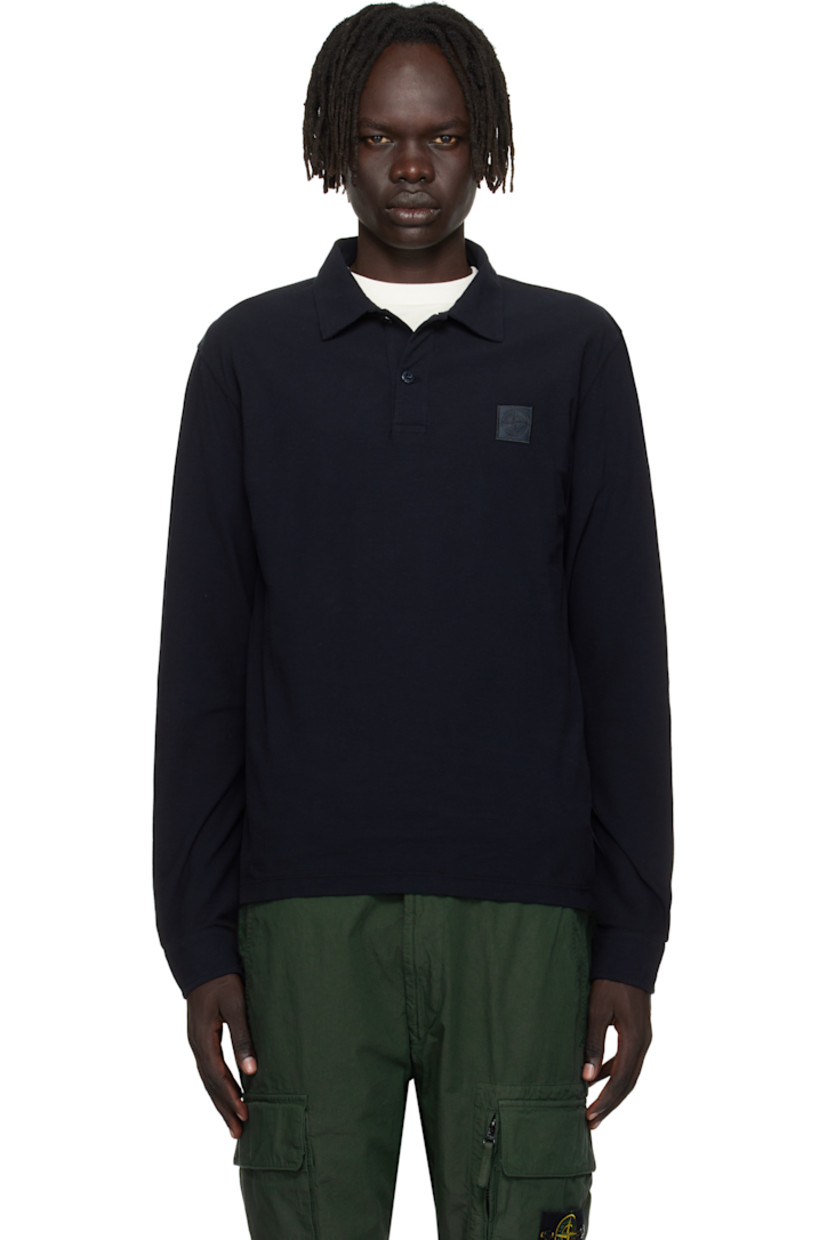 Cotton jersey polo.

· Garment-dyed
· Spread collar 
· Two-button placket 
· Embroidered logo patch at chest
· Buttoned barrel cuffs

Part of the Ghost collection.

Supplier color: Navy blue