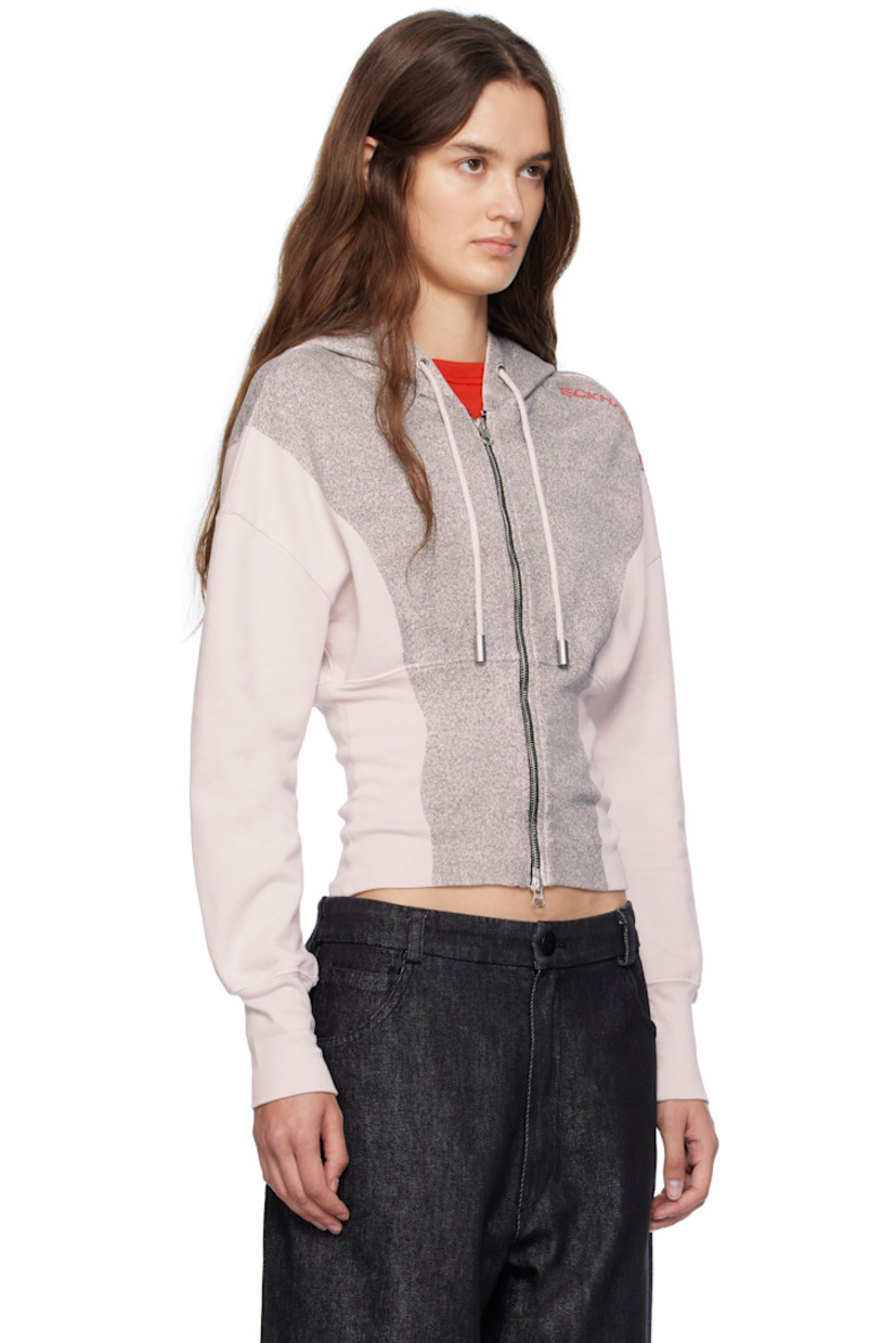 Brushed French terry hoodie. 

· Garment-dyed 
· Drawstring at hood
· Two-way zip closure
· Rib-knit bodice and cuffs
· Bonded logo at shoulder 
· Dropped shoulders

Supplier color: Powder