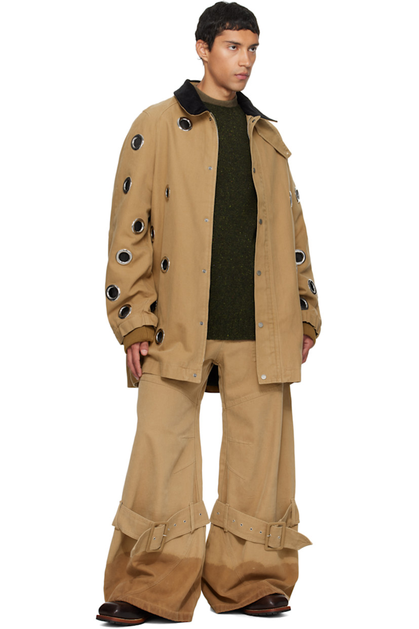 Cotton canvas jacket.

· Grommets throughout 
· Detachable throat guard at corduroy spread collar 
· Concealed zip closure 
· Press-stud placket 
· Raglan sleeves
· Inset rib-knit cuffs
· Full logo-woven satin lining 

Supplier color: Beige