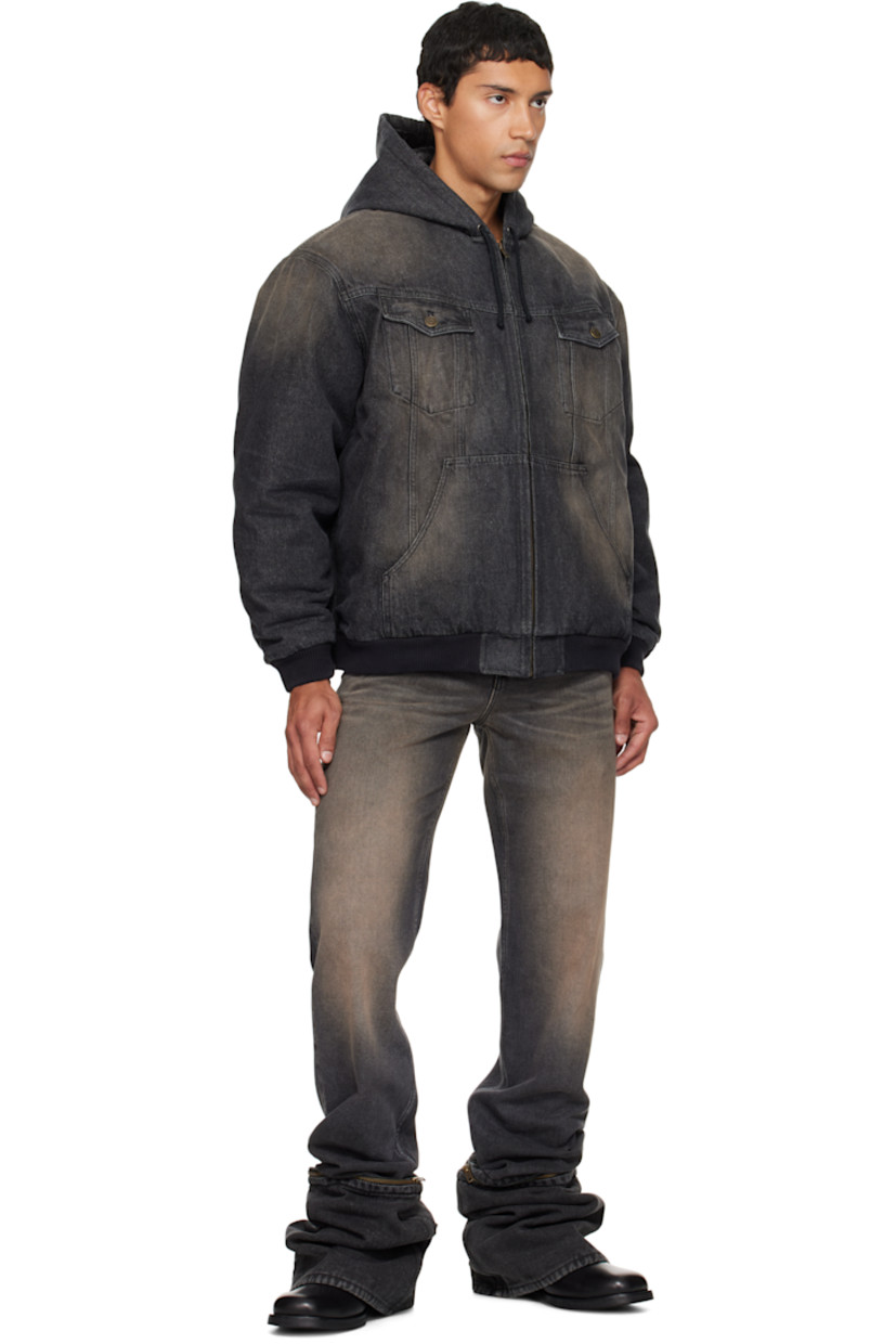 Non-stretch denim jacket.

· Fading throughout
· Drawstring at hood
· Zip closure
· Flap and patch pockets at front
· Rib-knit hem and cuffs
· Dropped shoulders
· Zip pocket at interior
· Full satin lining

Supplier color: Black