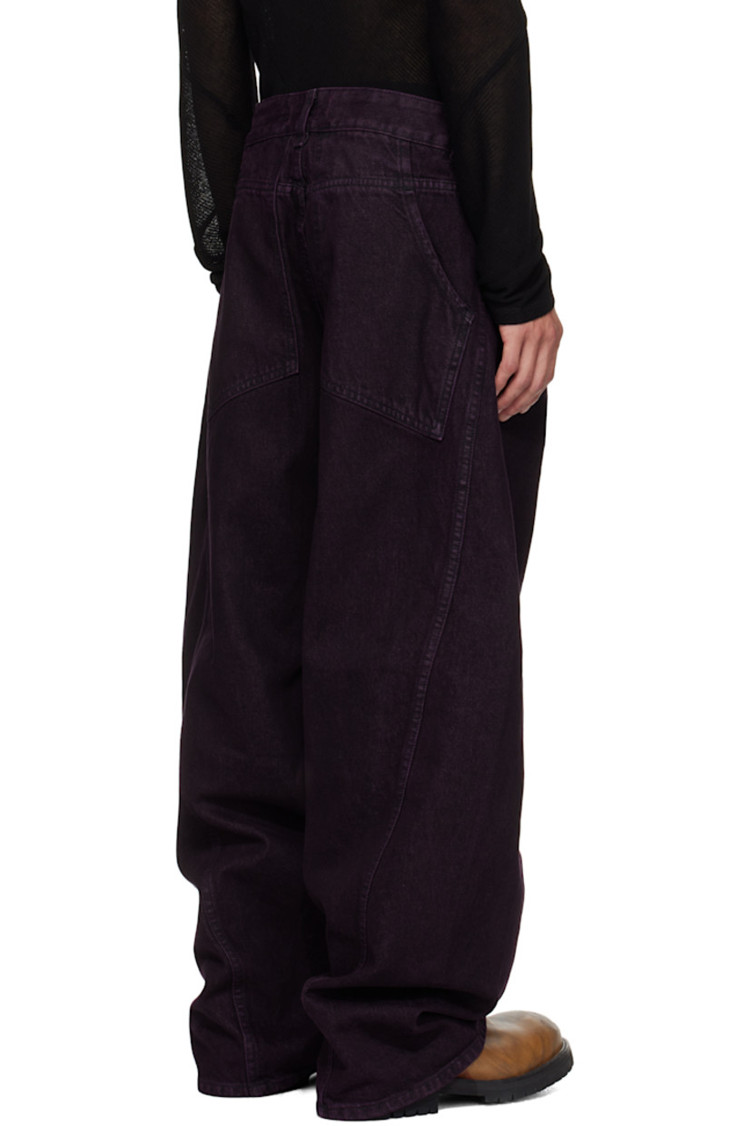 Garment-dyed and stonewashed 14 oz non-stretch denim jeans. 

· Fading throughout 
· Mid-rise
· Belt loops
· Four-pocket styling
· Zip fly 
· Curved legs 

Supplier color: Amethyst