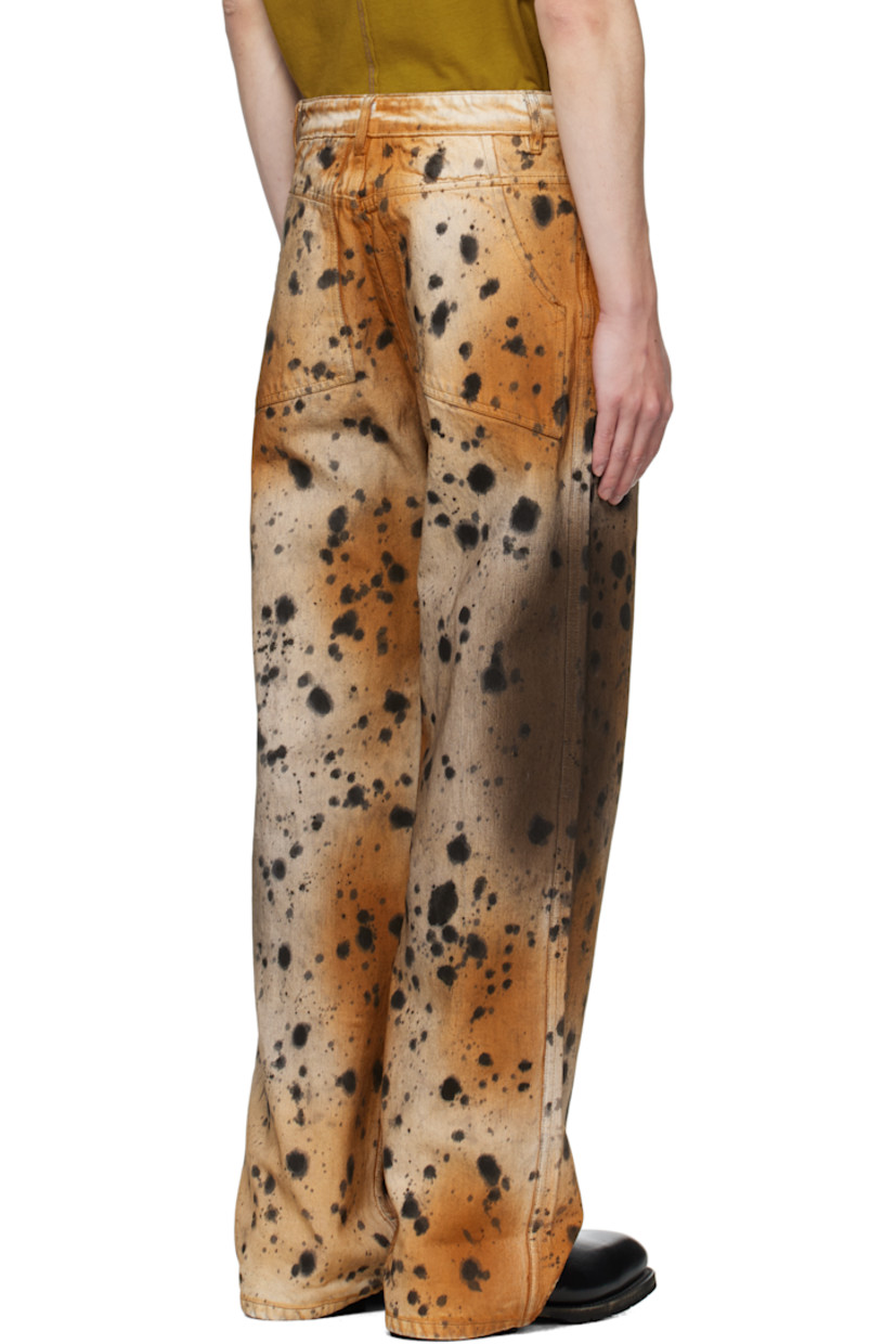 Wide-leg 14 oz non-stretch denim jeans. Hand-dyed and bleached graphic pattern throughout.

· Belt loops
· Four-pocket styling
· Zip fly

Each item is unique. Please note coloration may vary.

Supplier color: Abstract cheetah