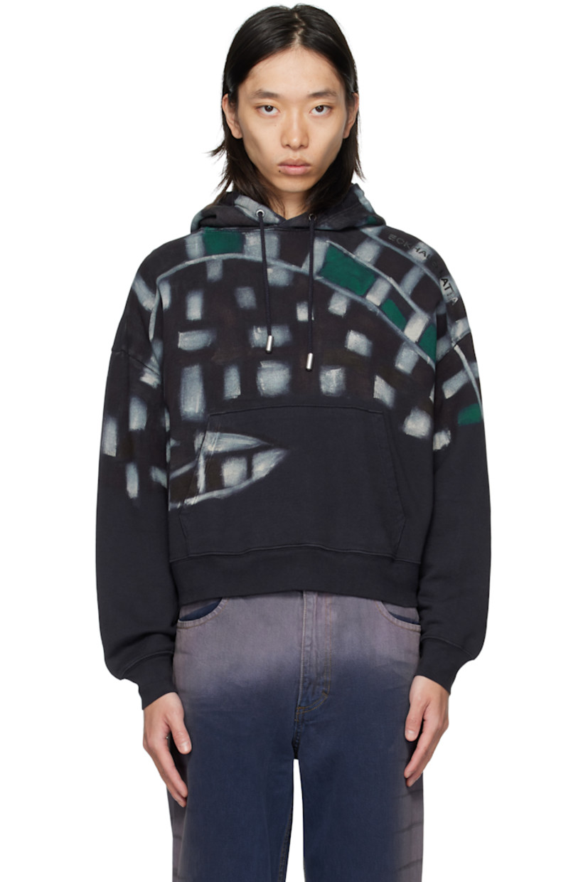 Garment-dyed French terry hoodie. 

· Sprayed dye graphic pattern throughout 
· Drawstring at hood
· Kangaroo pocket at waist
· Rib-knit hem and cuffs
· Cropped hem
· Logo bonded at shoulder
· Dropped shoulders

Supplier color: Porcupine
