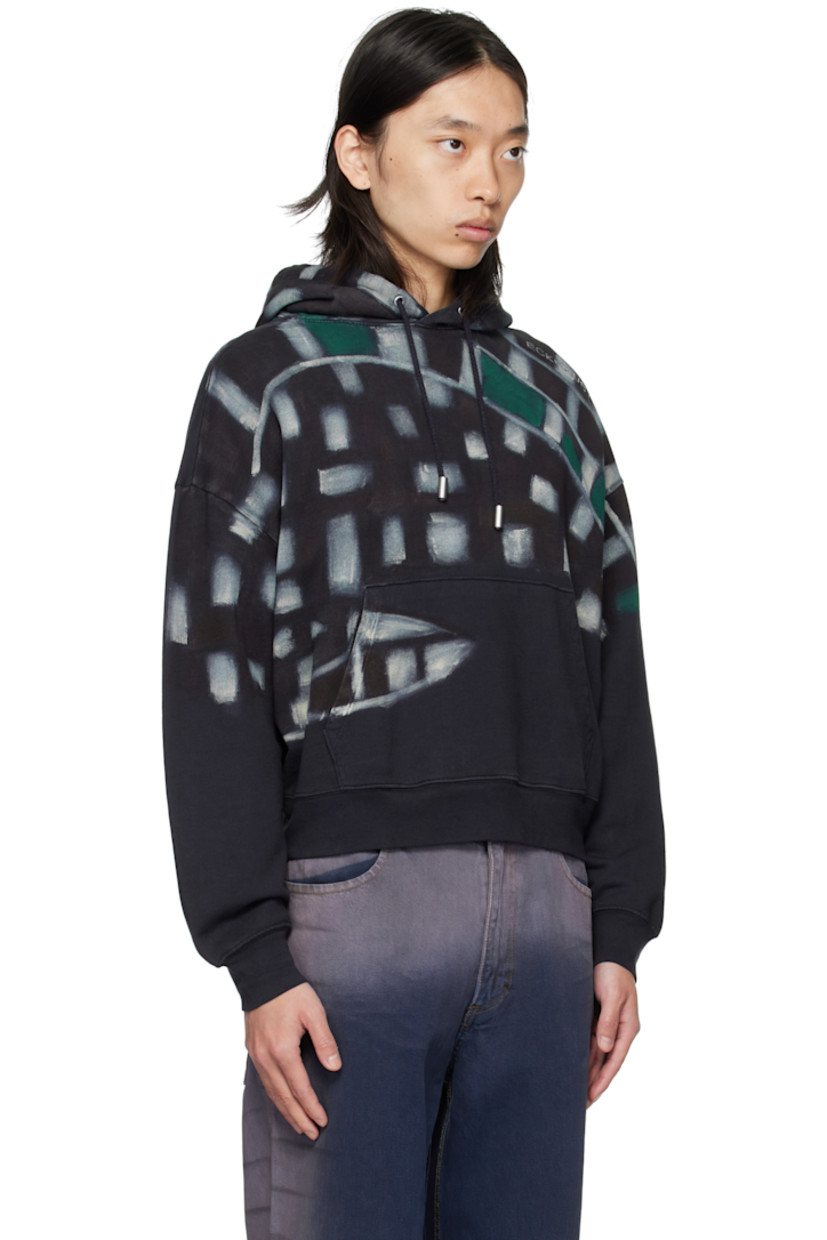 Garment-dyed French terry hoodie. 

· Sprayed dye graphic pattern throughout 
· Drawstring at hood
· Kangaroo pocket at waist
· Rib-knit hem and cuffs
· Cropped hem
· Logo bonded at shoulder
· Dropped shoulders

Supplier color: Porcupine
