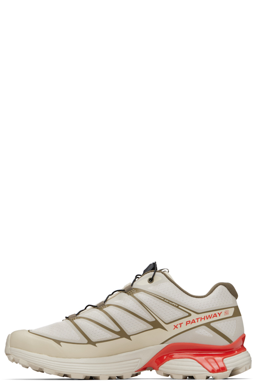 Low-top anti-debris mesh and buffed faux-leather sneakers.

· Bonded trim throughout
· Logo-embossed rubber cap toe
· Quicklace™ closure
· Logo-woven pull-loop at padded tongue
· Padded collar
· Bonded sensiFIT™ panel at sides
· Text printed at inner side
· Logo printed at outer side
· Molded OrthoLite® footbed
· Mesh lining
· Agile Chassis™ System at rubber EnergyCell midsole
· Treaded Mud Contagrip® rubber sole

Supplier color: Rainy day/Stone gray/Cherry tomato