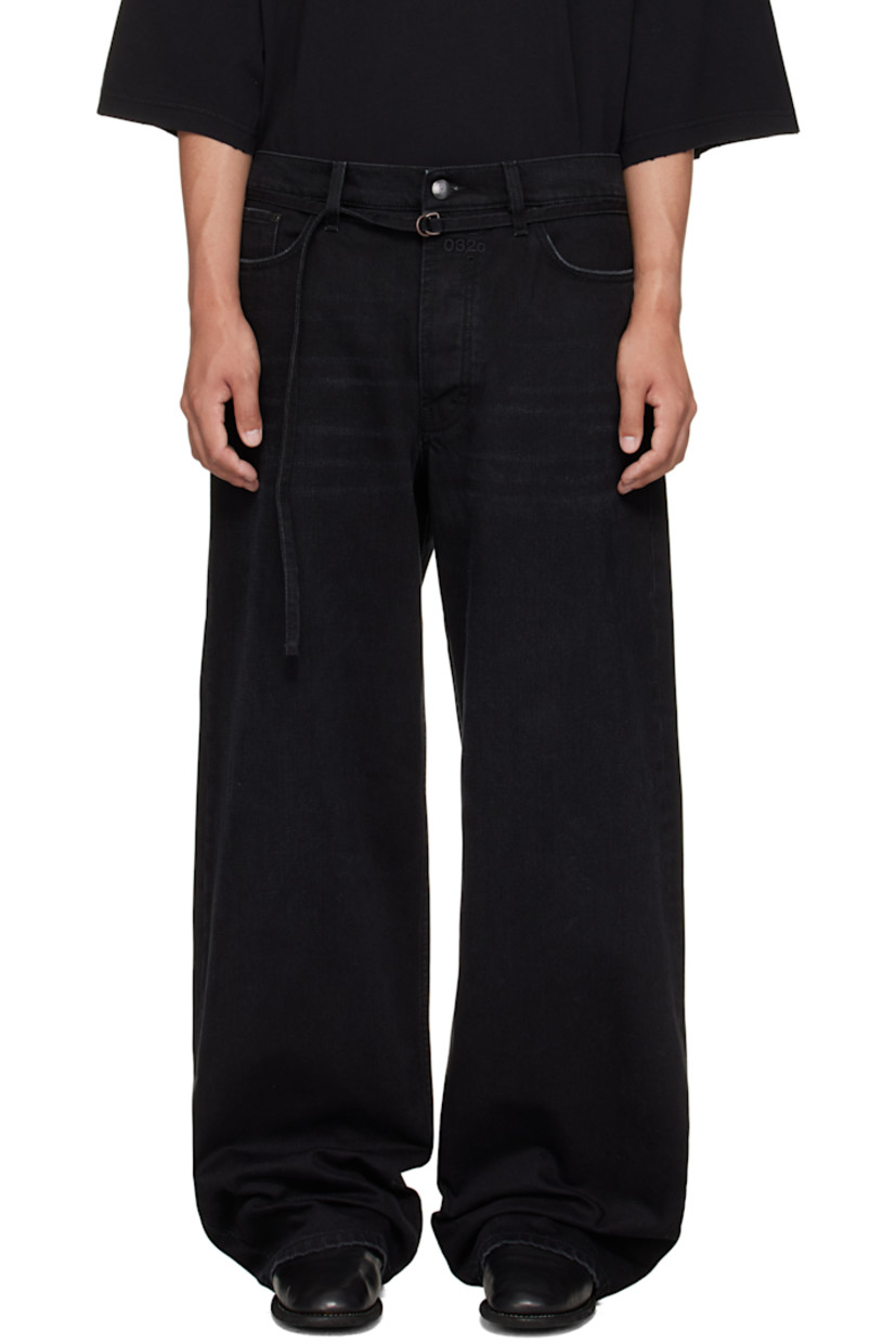 Non-stretch organic cotton denim jeans.

· Whiskering and fading throughout
·  Wide-leg
· Low-rise
· Belt loops
· Cinch belt at waistband
· Five-pocket styling
· Logo embroidered at button fly
· Subtle distressing at lower legs
· Leather logo patch at back waistband

Supplier color: Washed black