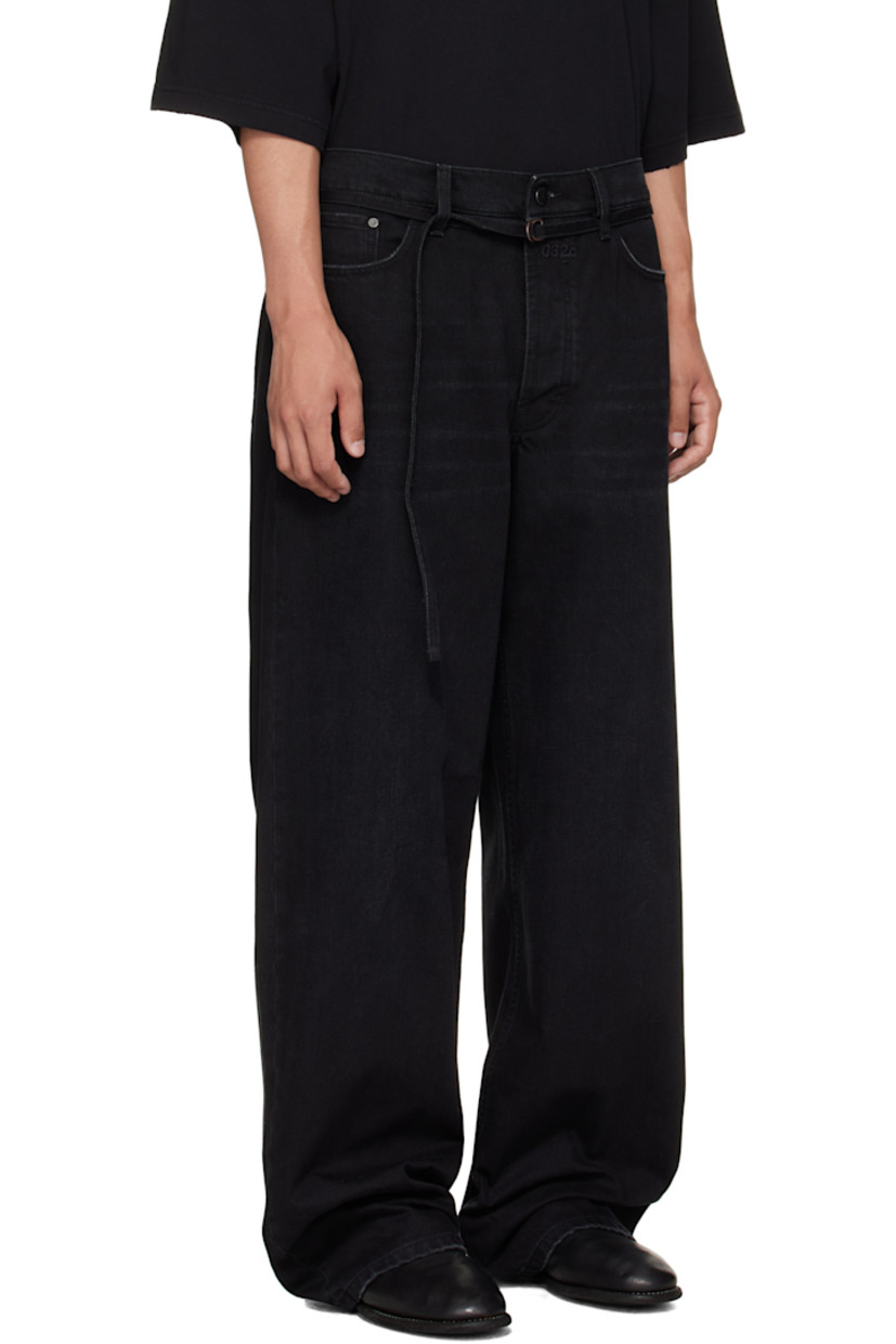 Non-stretch organic cotton denim jeans.

· Whiskering and fading throughout
·  Wide-leg
· Low-rise
· Belt loops
· Cinch belt at waistband
· Five-pocket styling
· Logo embroidered at button fly
· Subtle distressing at lower legs
· Leather logo patch at back waistband

Supplier color: Washed black