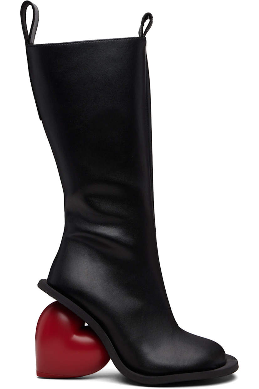 Knee-high buffed recycled leather-blend boots.

· Logo-embossed pull-loops at collar
· Zip closure at inner side
· Grained faux-leather lining
· Sculptural heel
· Rubber sole
· Heel: H4.25"

Supplier color: Black