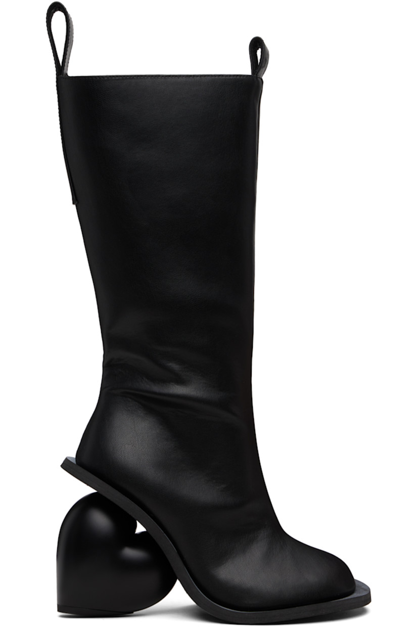 Knee-high buffed faux-leather boots.

· Logo-embossed pull-loops at collar
· Zip closure at inner side
· Grained faux-leather lining
· Sculptural heel
· Rubber sole
· Heel: H4.25"

Available exclusively at SSENSE.

Supplier color: Black