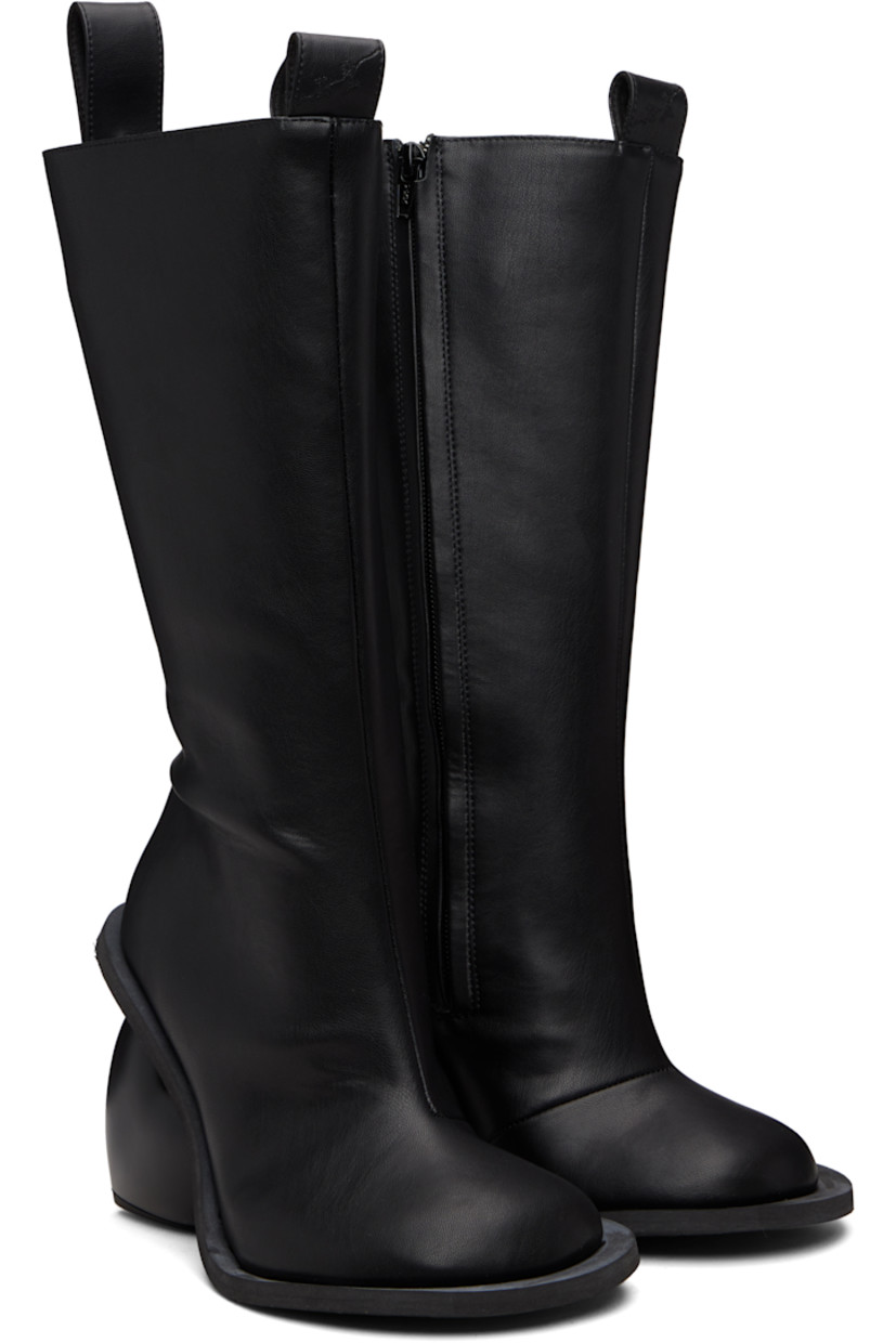 Knee-high buffed faux-leather boots.

· Logo-embossed pull-loops at collar
· Zip closure at inner side
· Grained faux-leather lining
· Sculptural heel
· Rubber sole
· Heel: H4.25"

Available exclusively at SSENSE.

Supplier color: Black