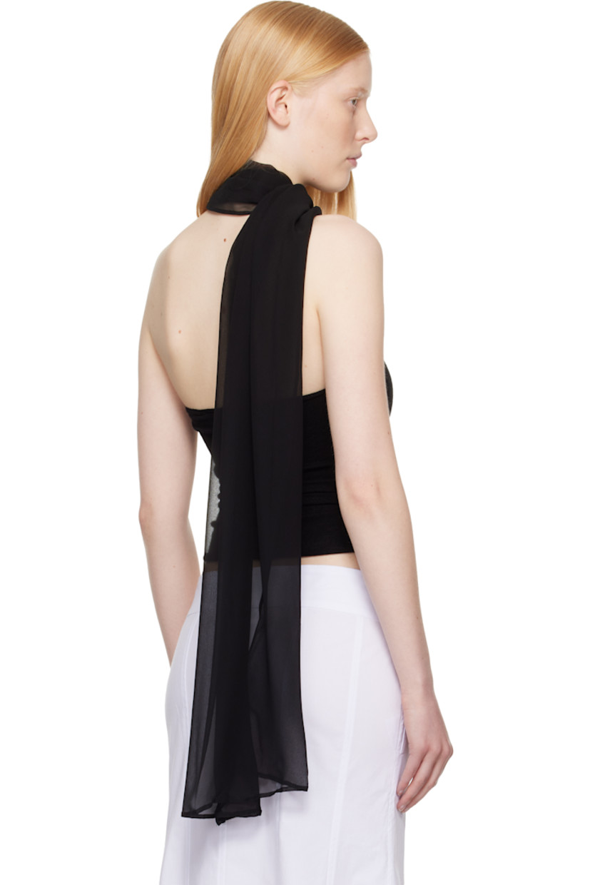 Knit stretch viscose top.

· Single-shoulder construction
· Integrated silk chiffon scarf at asymmetrical neck
· Rolled edge at hem
· Open back

Supplier color: Black