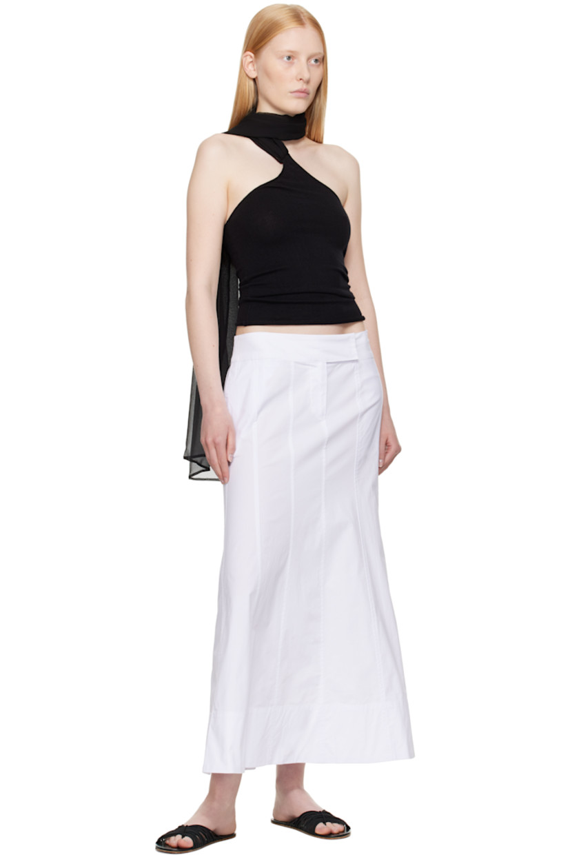 Knit stretch viscose top.

· Single-shoulder construction
· Integrated silk chiffon scarf at asymmetrical neck
· Rolled edge at hem
· Open back

Supplier color: Black