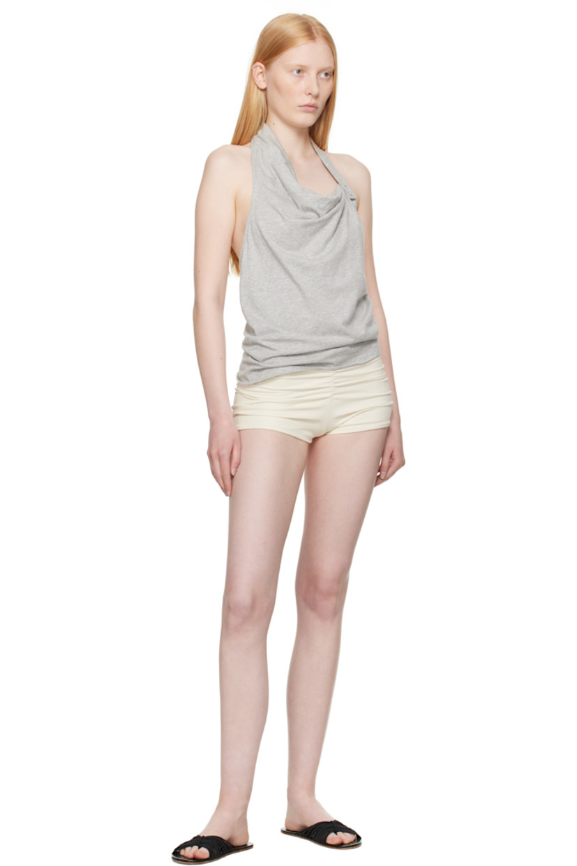 Deadstock stretch cotton jersey top.

· Asymmetrical cowl neck
· Press-stud halter strap
· Open back

Supplier color: Grey