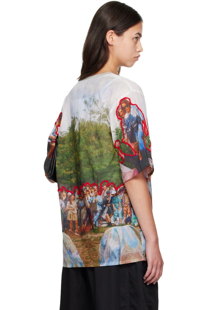 Semi-sheer cotton-blend poplin T-shirt.

· Printed graphic pattern with chain-stitching throughout
· Rib-knit crewneck
· Logo disc at side seam

Supplier color: Print and embroidery