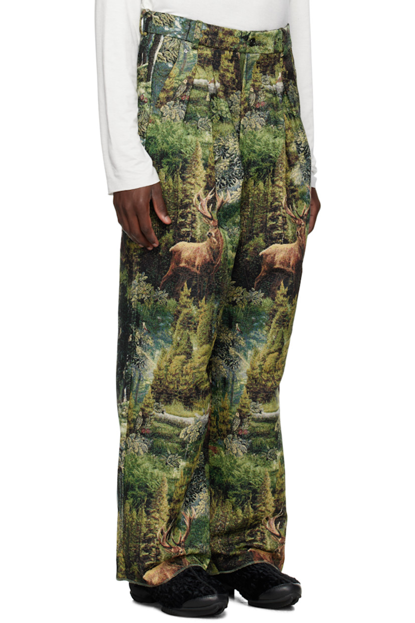 Cotton-blend gobelin trousers.

· Jacquard graphic pattern throughout
· Belt loops
· Three-pocket styling
· Zip fly
· Pleats and logo hardware at front

Supplier color: Ancient forest