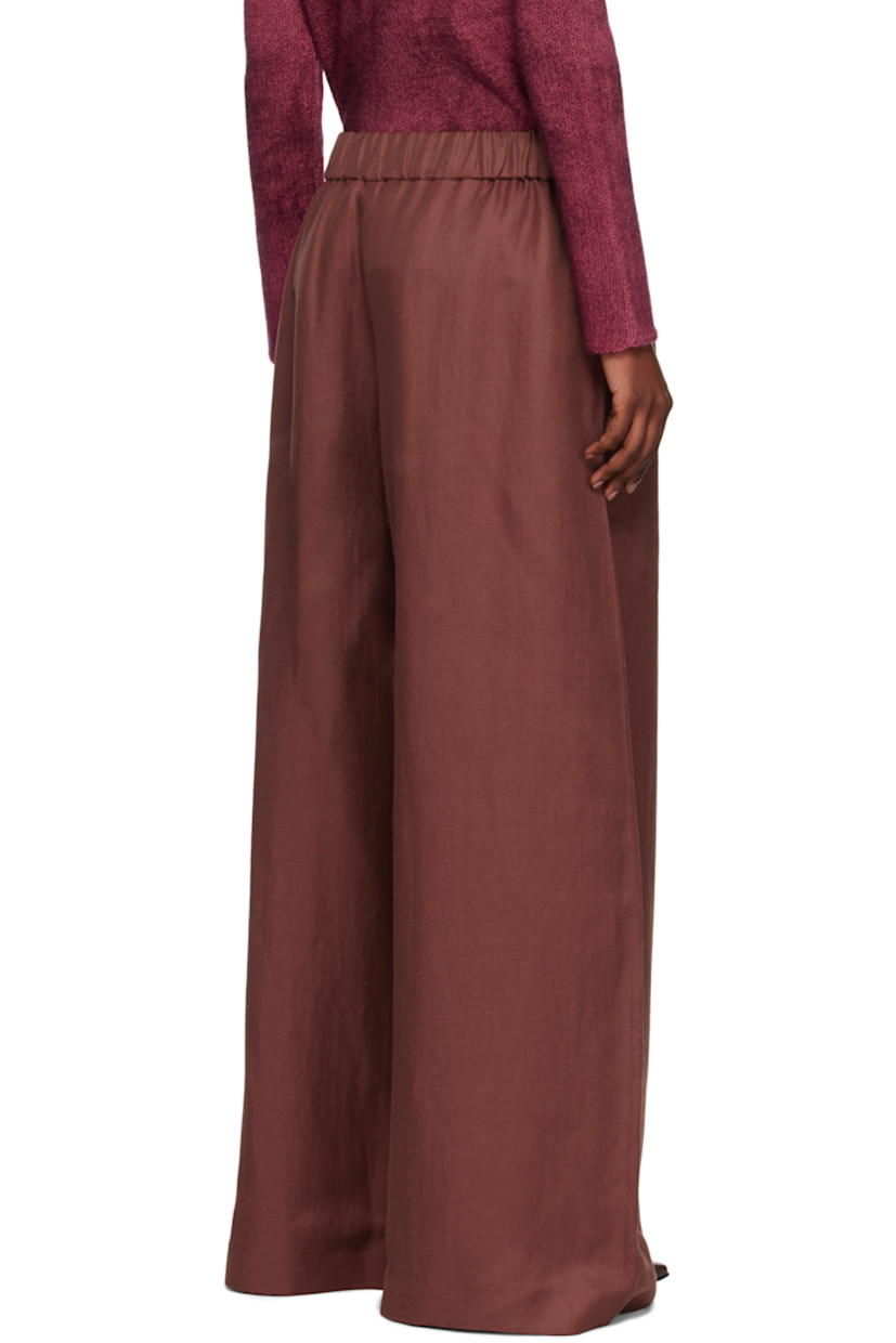 Linen- and silk-blend twill trousers.

· Wide-leg 
· Mid-rise
· Drawstring at elasticized waistband
· Two-pocket styling

Supplier color: Burnt sienna