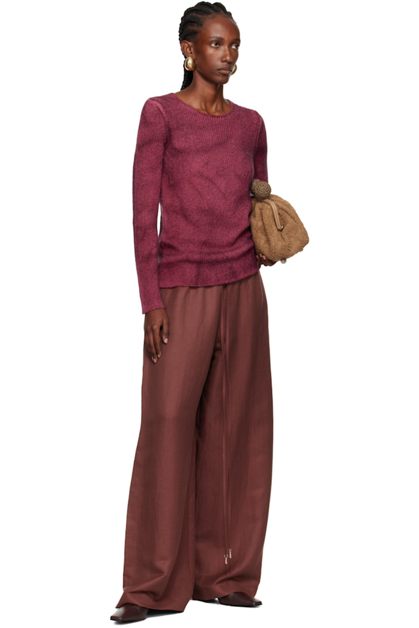 Linen- and silk-blend twill trousers.

· Wide-leg 
· Mid-rise
· Drawstring at elasticized waistband
· Two-pocket styling

Supplier color: Burnt sienna