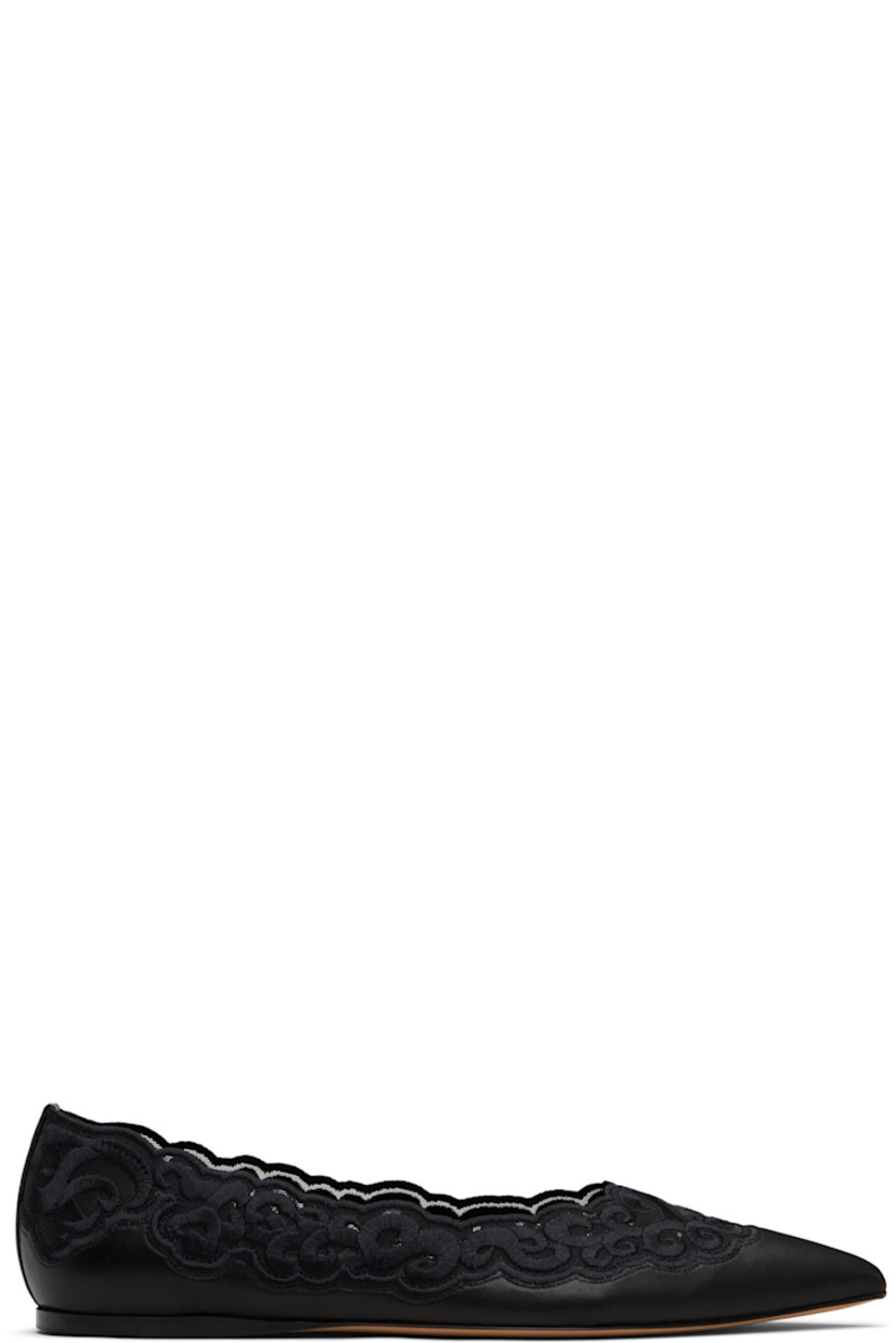 Grained nappa lambskin ballerina flats.

· Pointed toe
· Sheer lace trim at collar
· Calfskin sole with rubber injection at heel

Supplier color: Black