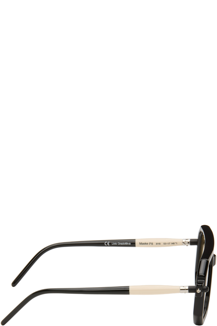 Handcrafted square Mazzucchelli acetate-frame sunglasses.

· Brown lenses
· Double bridge
· Integrated nose pads
· Includes case
· Size: 53.17 145

Supplier color: Black shine/Ivory/Black shine