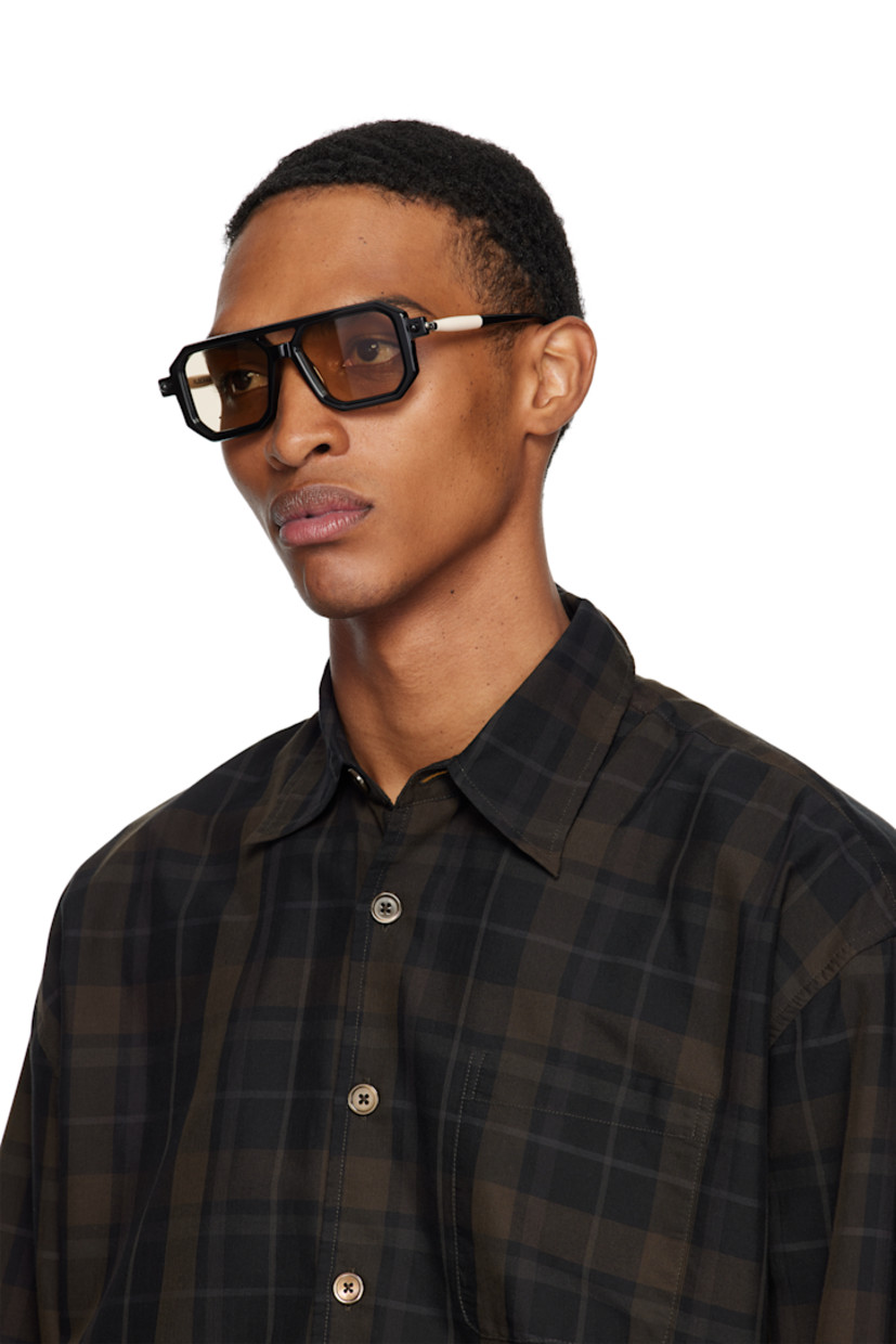 Handcrafted square Mazzucchelli acetate-frame sunglasses.

· Brown lenses
· Double bridge
· Integrated nose pads
· Includes case
· Size: 53.17 145

Supplier color: Black shine/Ivory/Black shine