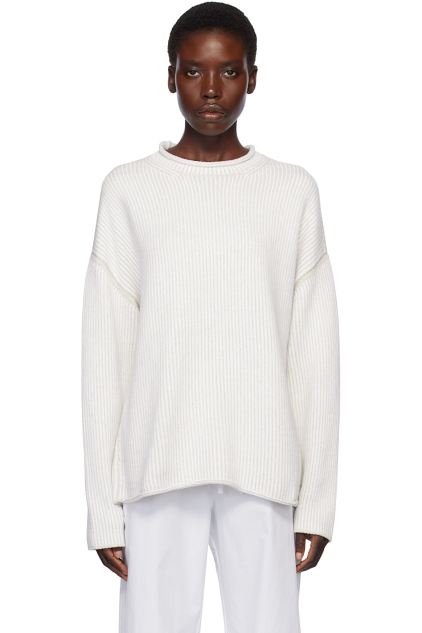 Hand-loomed knit pima cotton sweater. 

· Hand-dyed
· Rolled edge at crewneck, hem, and cuffs
· Vented side seams 
· Dropped shoulders

Supplier color: Marble/White